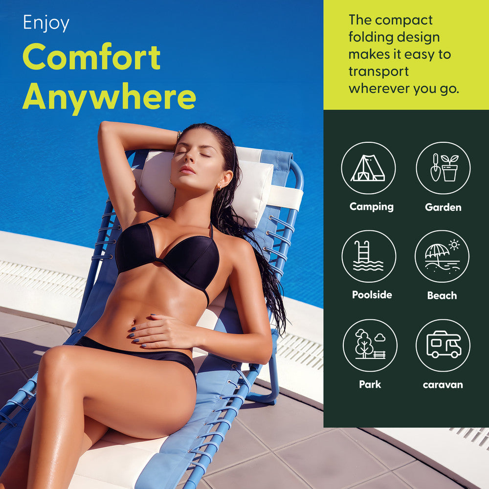 KEPLIN Foldable Sun Lounger Chair - Outdoor Garden Recliner with Color Block Design, 4 Position Adjustable Backrest, Padded 600D Oxford Fabric, Portable Patio Camping Deck Chair 110kg