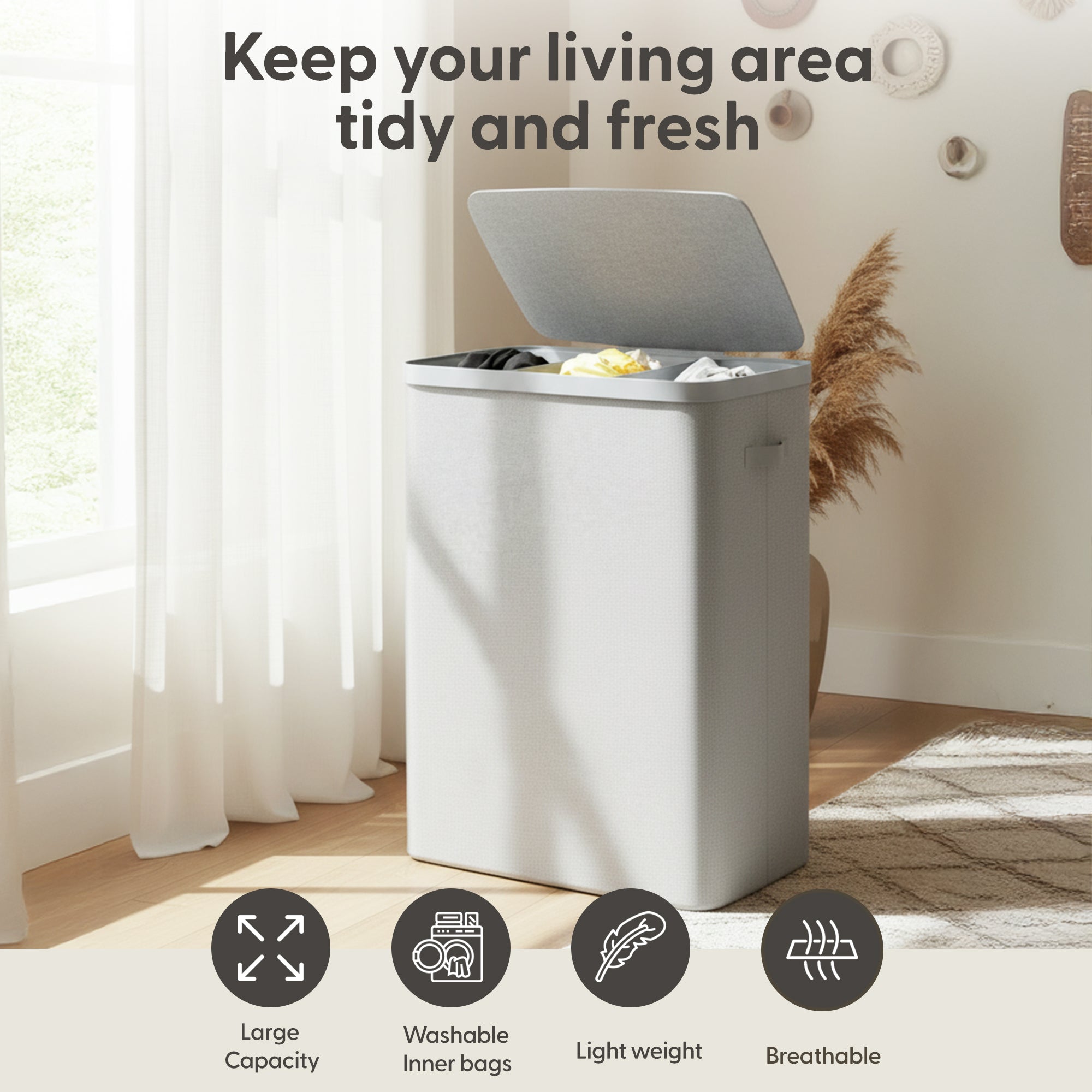 Keplin Collapsible Laundry Basket with Lid & Removable Liner