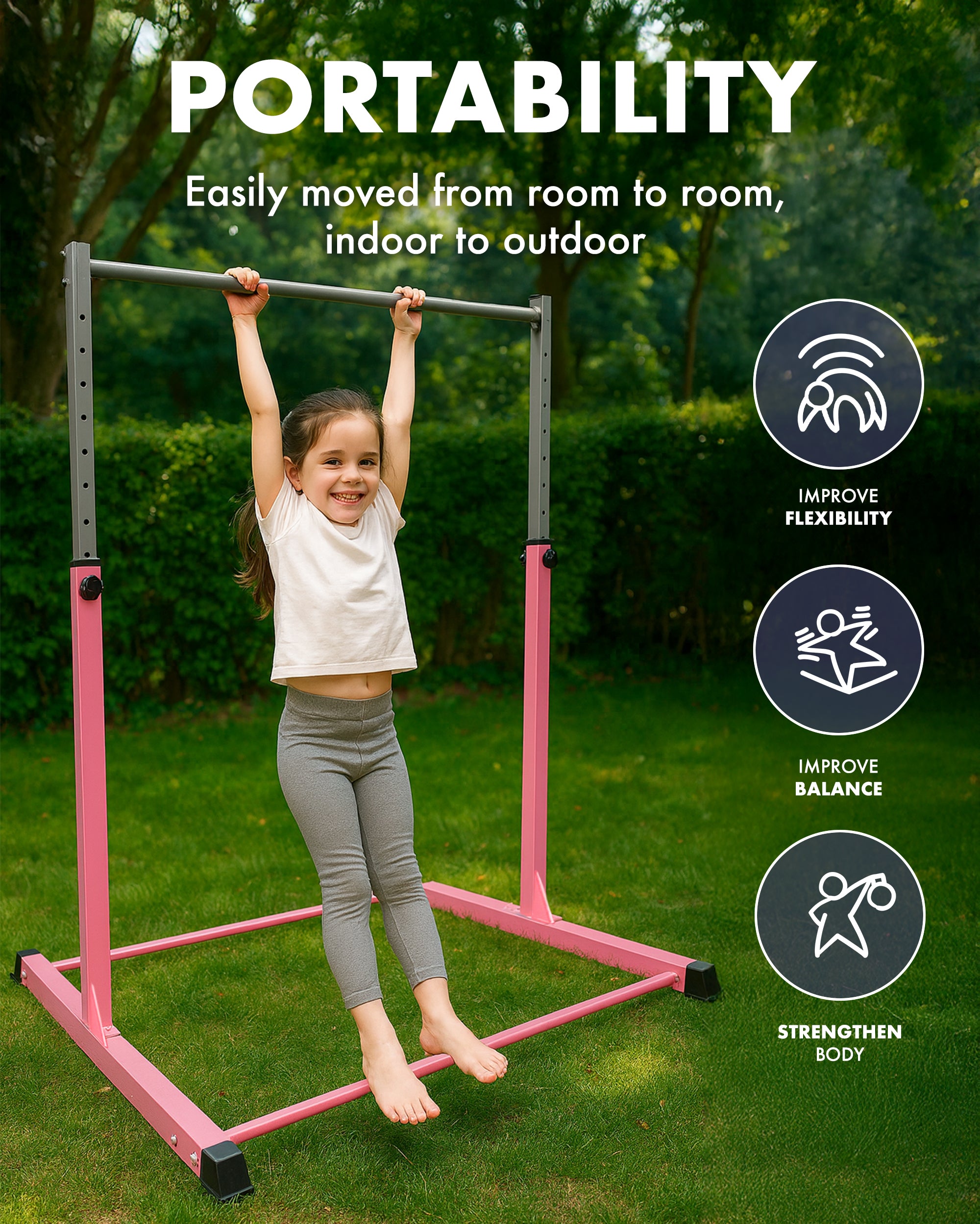 KAYMAN Foldable Large Gymnastics Horizontal Bar – Adjustable Height, Durable Iron Frame with Hand Protection Wrap