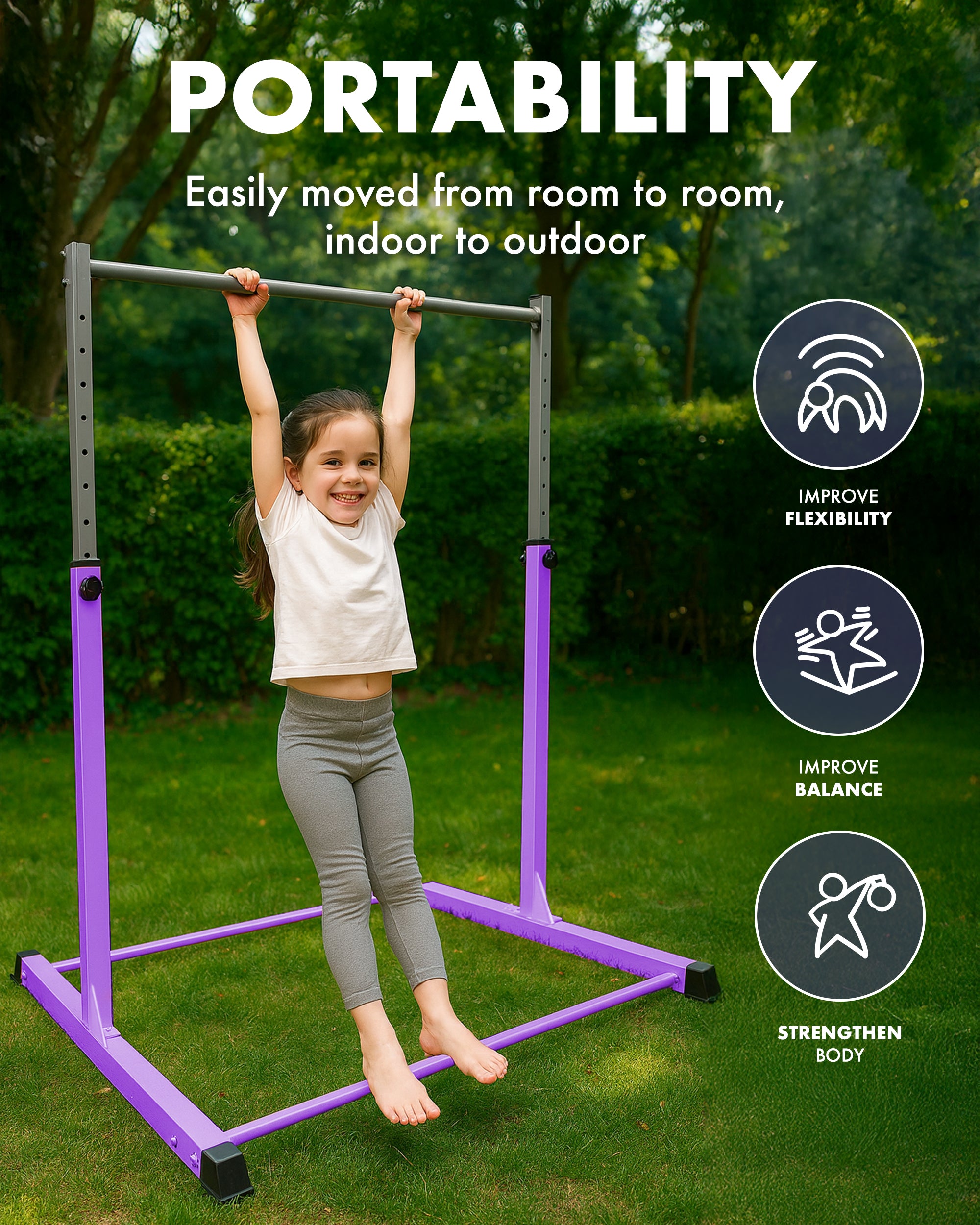 KAYMAN Foldable Large Gymnastics Horizontal Bar – Adjustable Height, Durable Iron Frame with Hand Protection Wrap