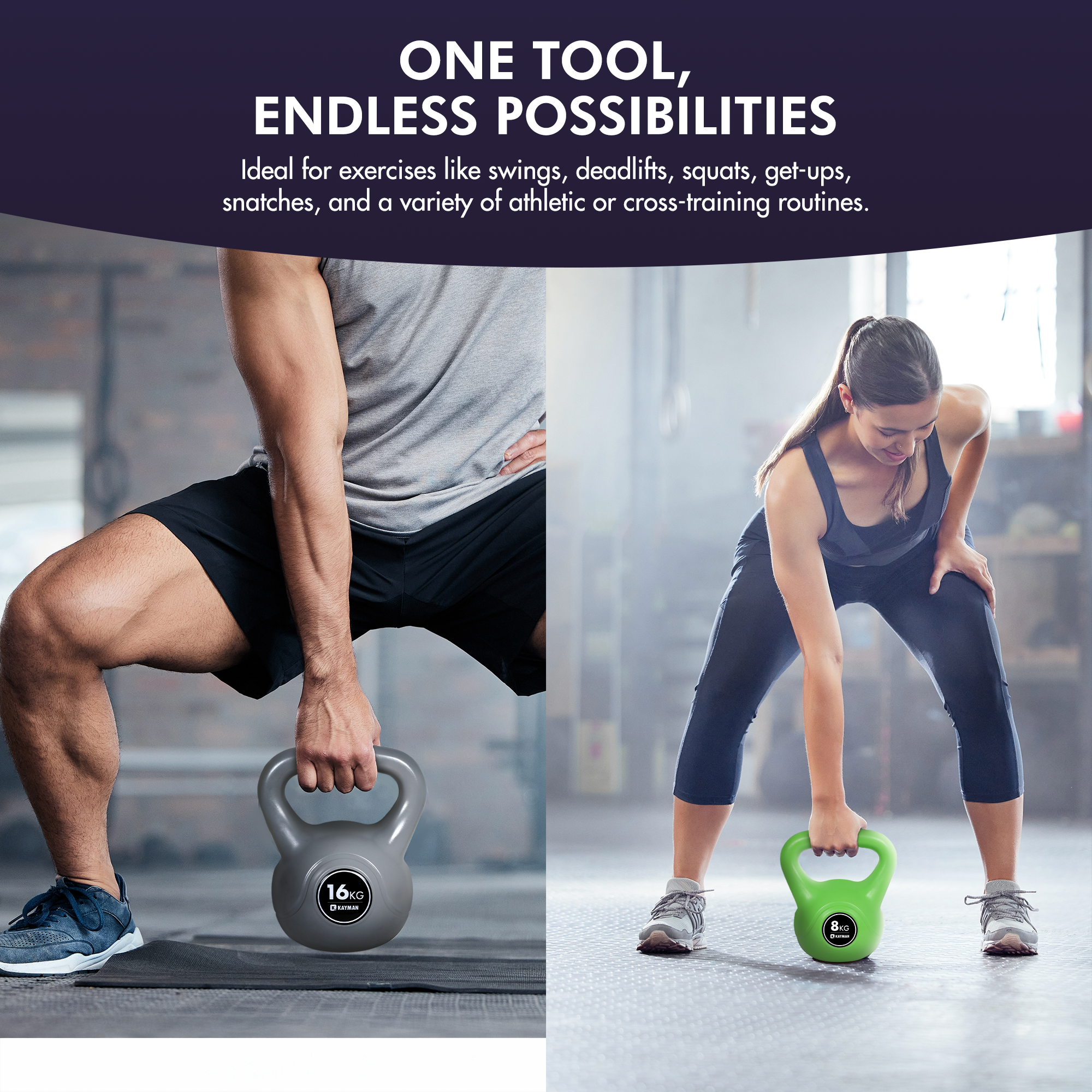 Kayman Kettlebell 4KG, 6KG, 8KG, 12KG, 16KG, 20KG - Ergonomic Handle & Flat Bottom for Stability - Home Gym Weight for Strength Training & Cardio - Versatile Range for Fitness Workouts