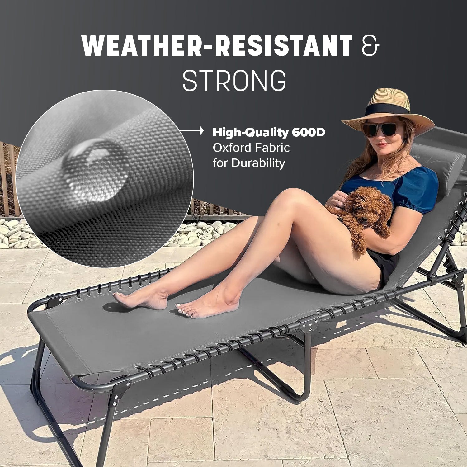 KEPLIN Foldable Recliner Sun Lounger - 600D Oxford Fabric - Adjustable Back and Leg Rests - Lightweight and Portable - Compact Space-Saving Design - Durable Outdoor Use - 190 x 65 x 30 cm