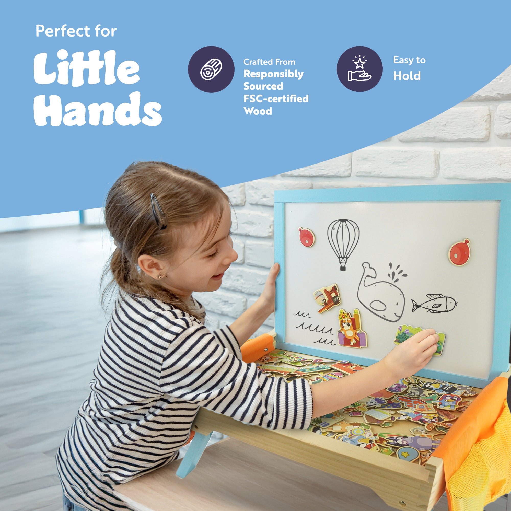 Bluey 102D Creation Station - 2 in 1 Magnetic Whiteboard & Lap Tray for Kids 3+, Portable, Sturdy & FSC-Certified, Compact & Kid-Safe