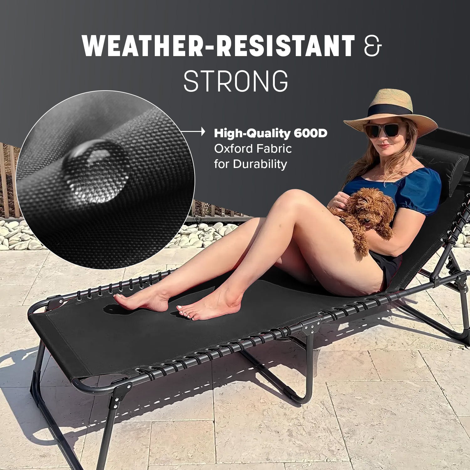 KEPLIN Foldable Recliner Sun Lounger - 600D Oxford Fabric - Adjustable Back and Leg Rests - Lightweight and Portable - Compact Space-Saving Design - Durable Outdoor Use - 190 x 65 x 30 cm