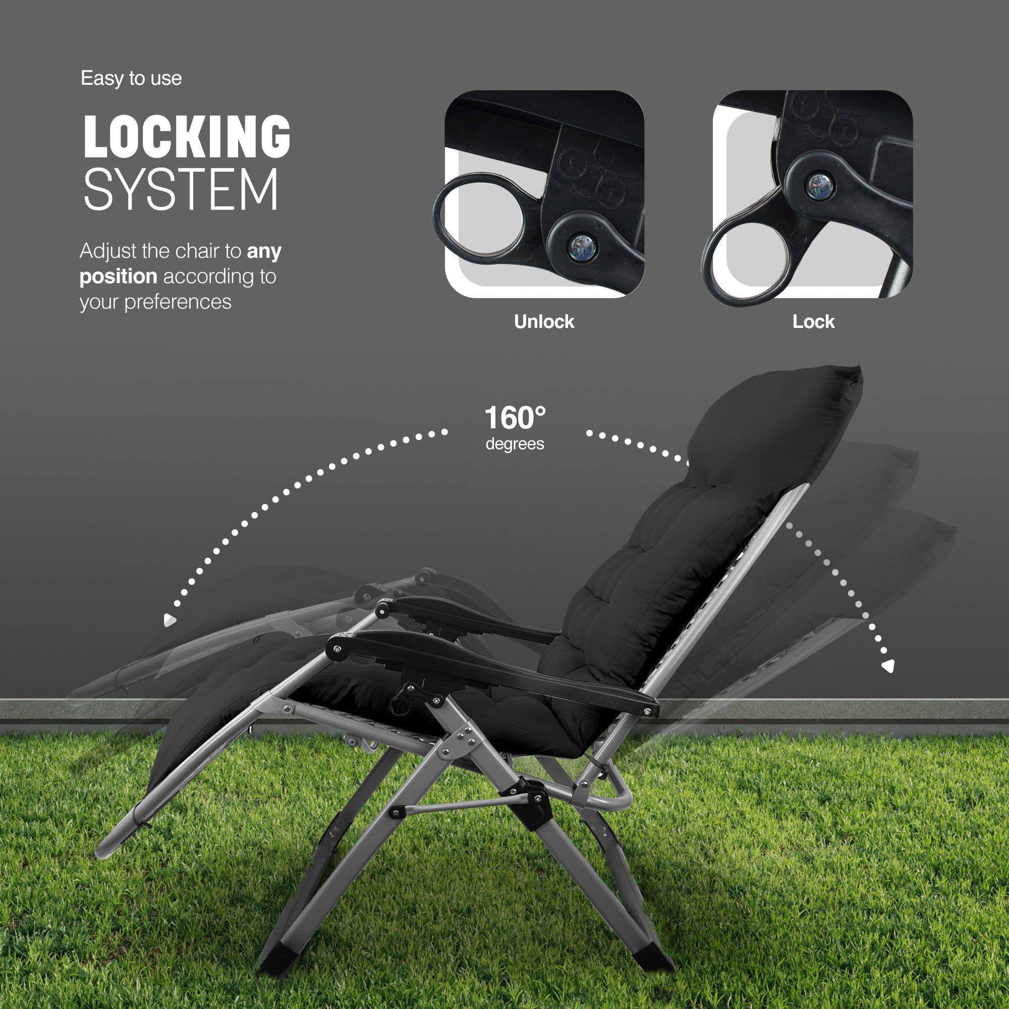 KEPLIN Square Tube Gravity Chair with Cushion – Extra-Wide 72cm Recliner, Adjustable Zero Gravity Lounger, Reinforced Frame, Supports 150kg, Premium Comfort for Indoor & Outdoor Relaxation