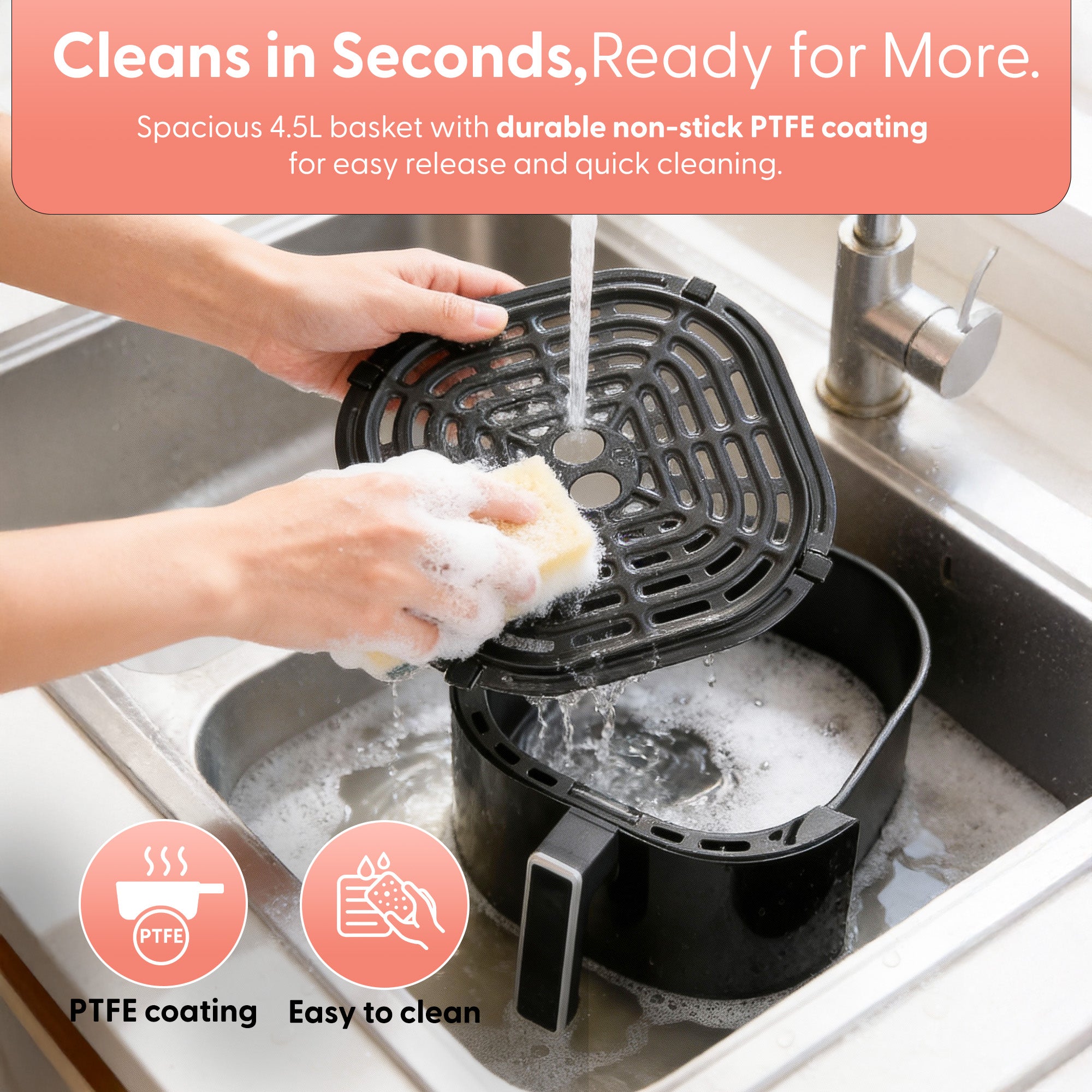 Keplin 4.5L Digital Air Fryer – 12 Smart Cooking Presets, Touchscreen Air Fryer for Healthy Low-Oil Cooking, Exclusive Heating Tech, Energy Saving, Easy-Clean Non-Stick Basket - 2 Year Warranty