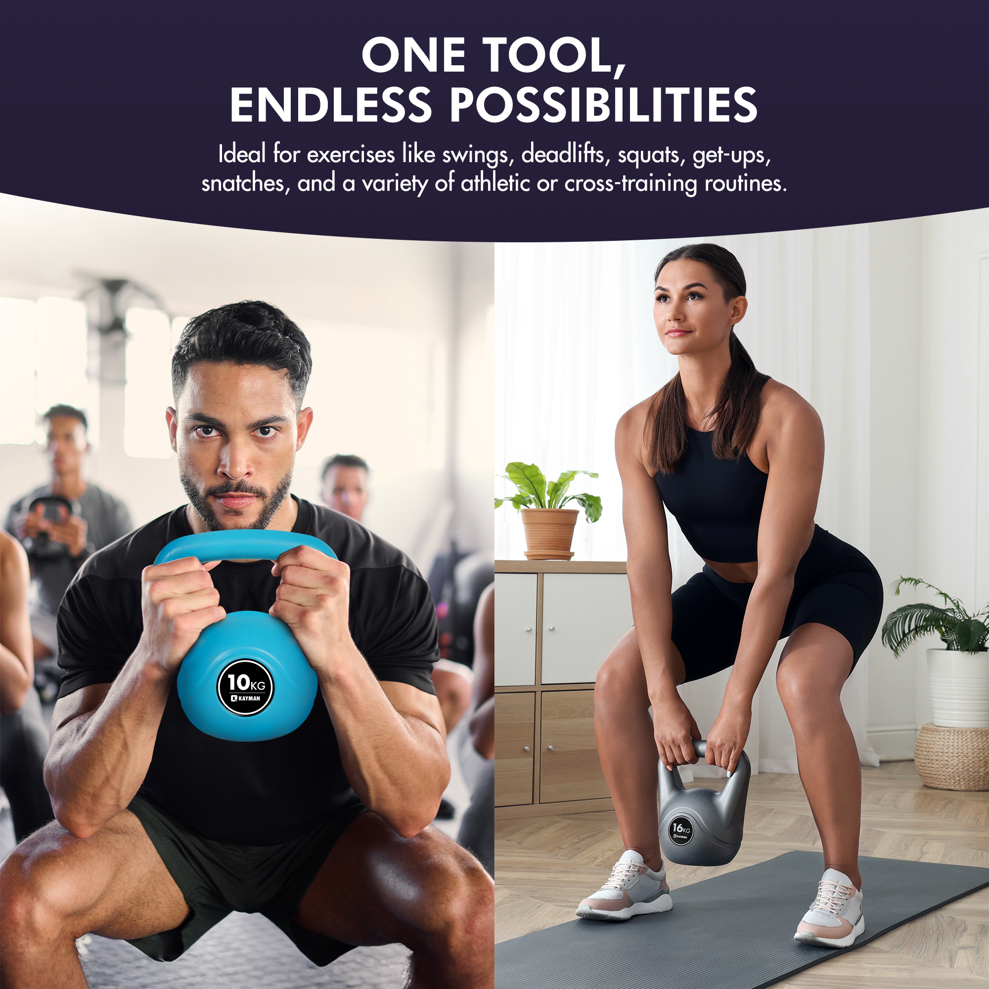 Kayman Kettlebell 4KG, 6KG, 8KG, 12KG, 16KG, 20KG - Ergonomic Handle & Flat Bottom for Stability - Home Gym Weight for Strength Training & Cardio - Versatile Range for Fitness Workouts