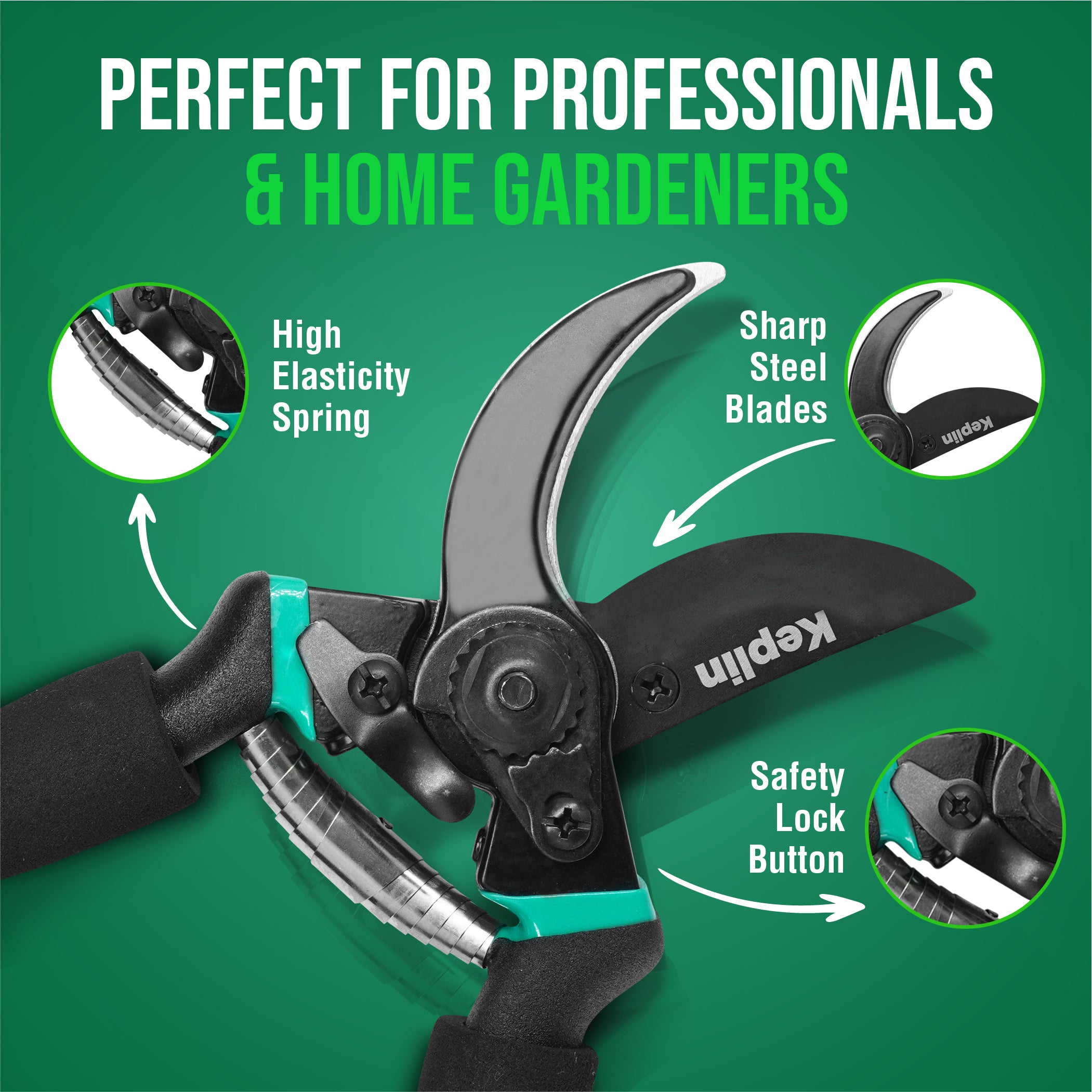Keplin - 8" Garden Secateurs | Titanium Steel Blades, Drop Forged Aluminum Handles, Non-Slip Grip | Heavy Duty Pruning Shears for Gardening, Tree Branch Cutter with Sap Groove, Rust-Resistant