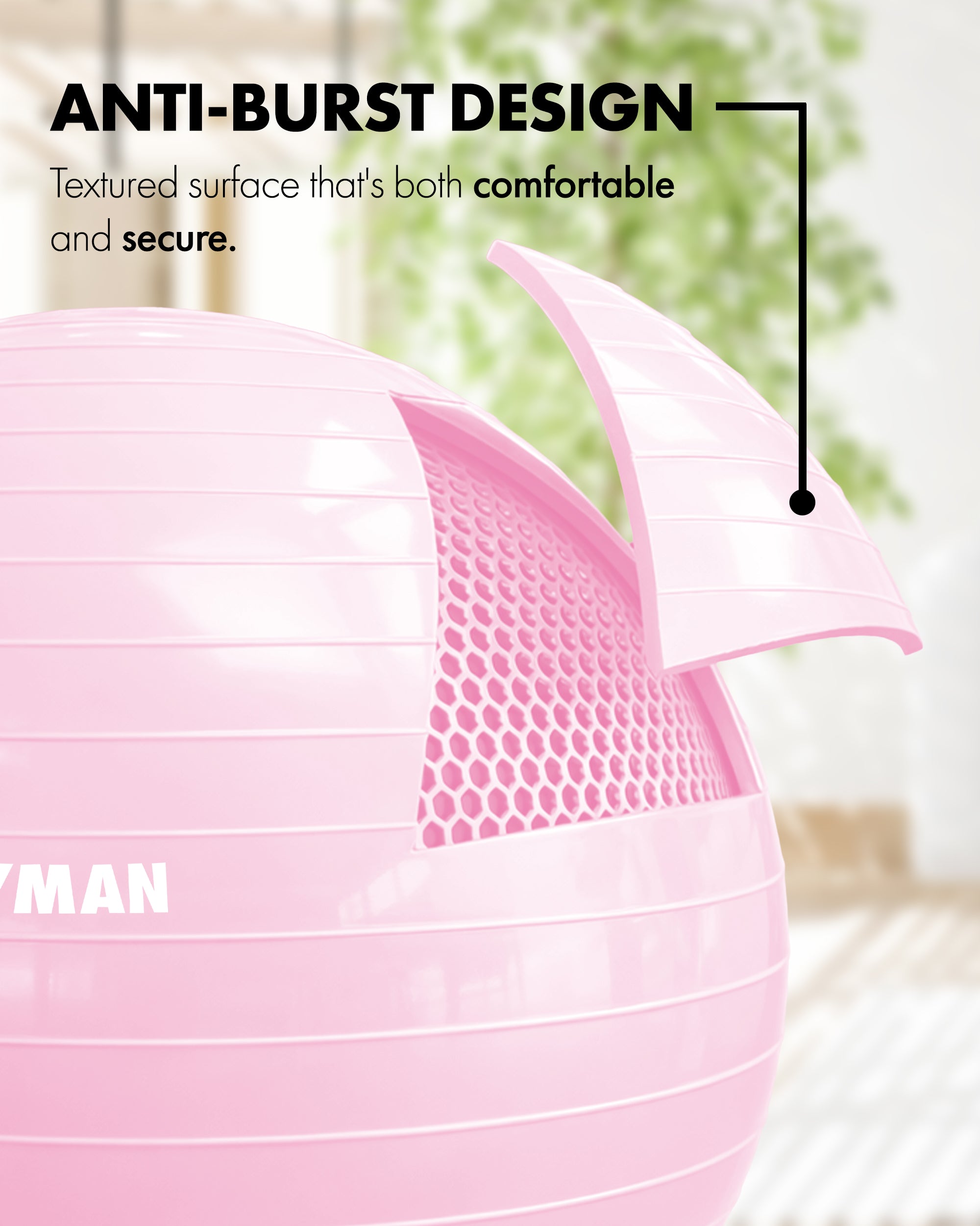 KAYMAN Exercise Ball - Anti-Burst System, Non-Slip Rings, Durable Material, Easy to Inflate, Ideal for Yoga, Pilates, Fitness, Balance Training, Gym, and Home Workouts