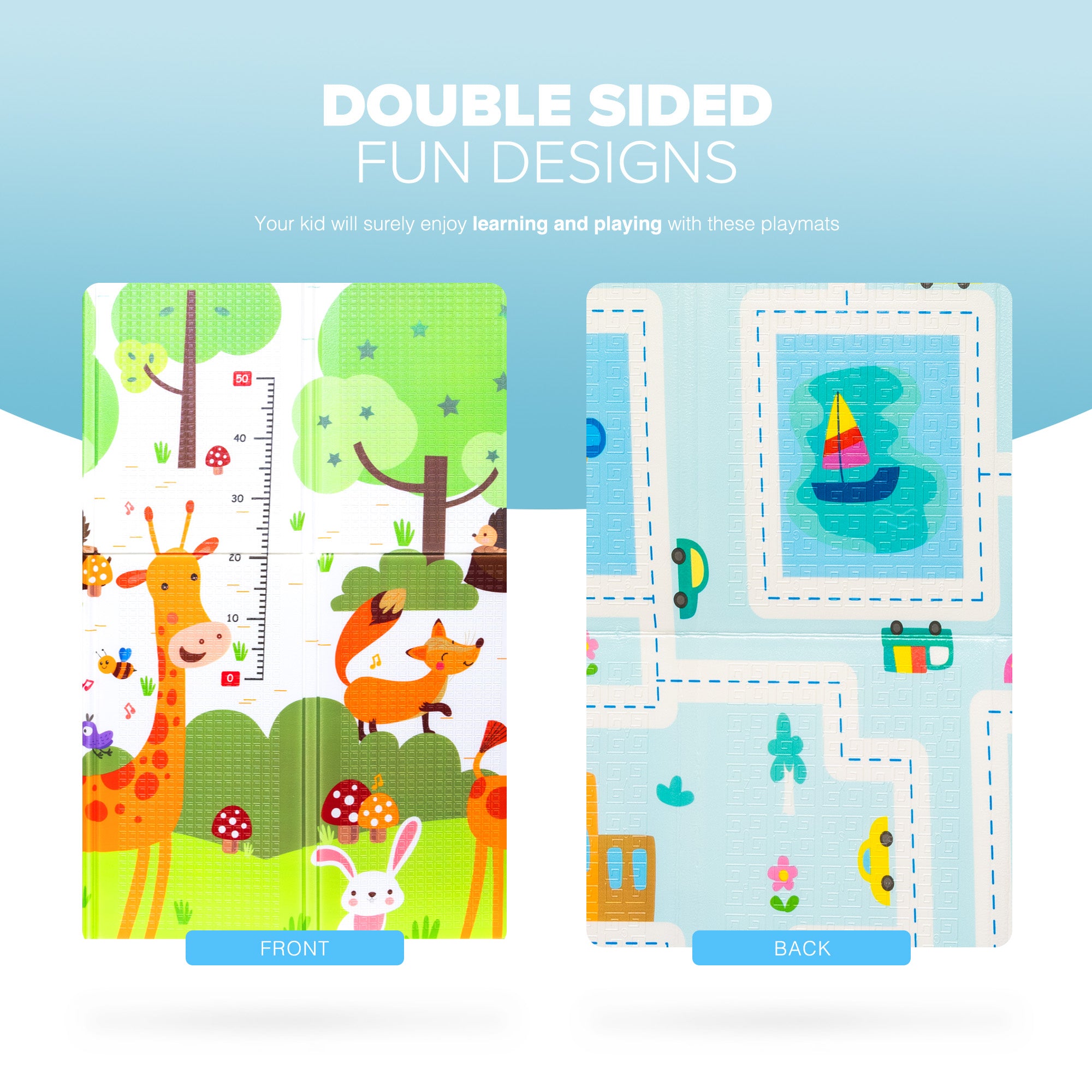Kidoola Reversible Large Baby Play Mat Soft Playmat for Baby's Crawling, Tummy Time Thick Floor Mats for Children, Toddlers & Babies Ideal for Floor