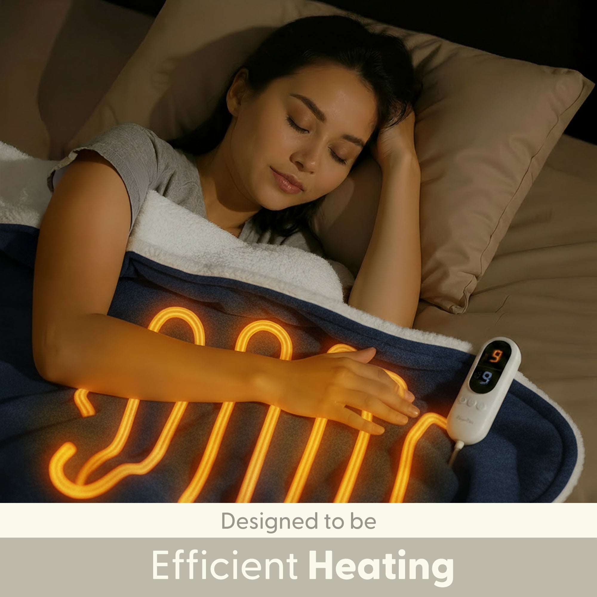 Electric Heated Throw Blanket - Machine Washable Fleece Wool Duvet, 9 Heat Settings & Timer