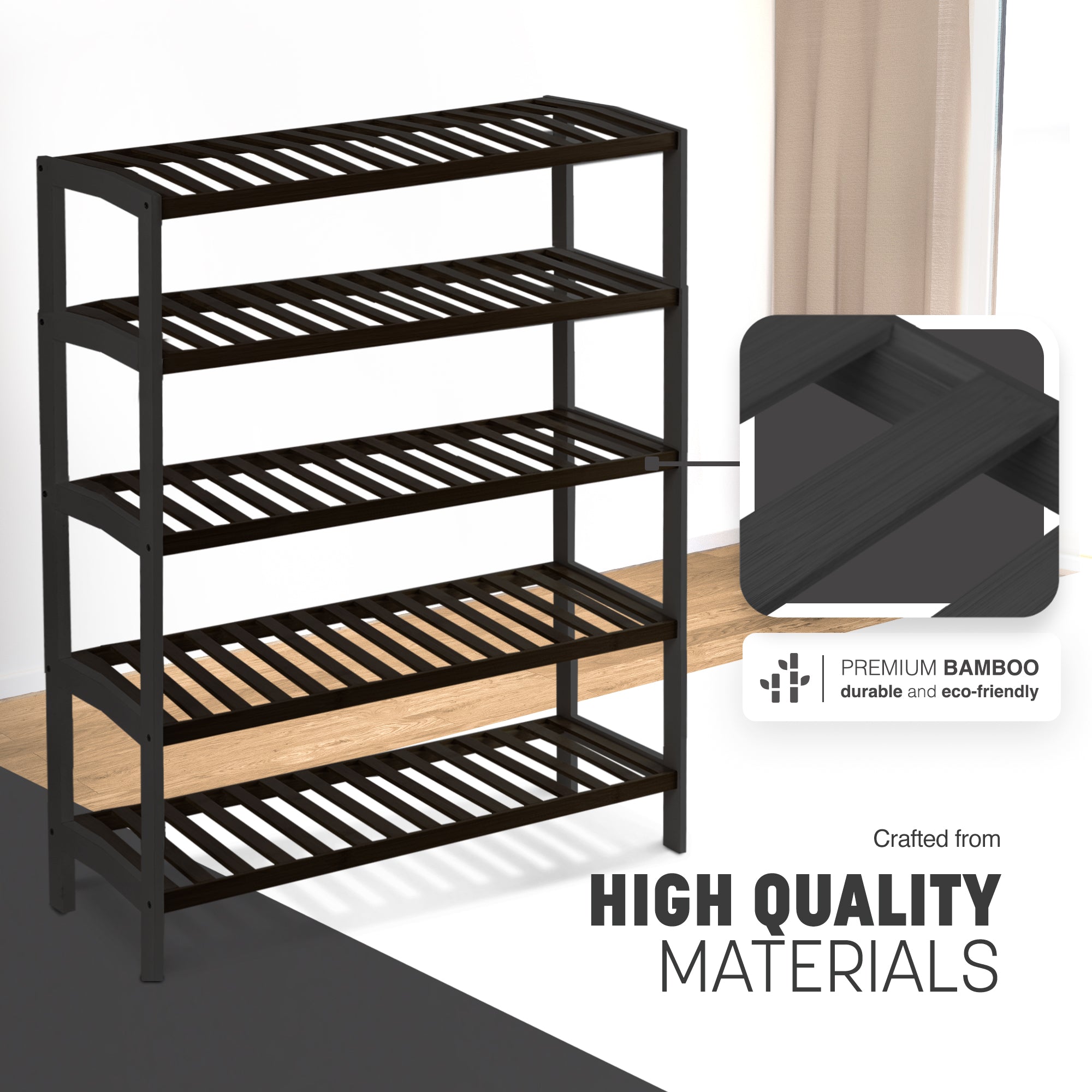 Keplin Bamboo Shoe Rack - 5 Tier
