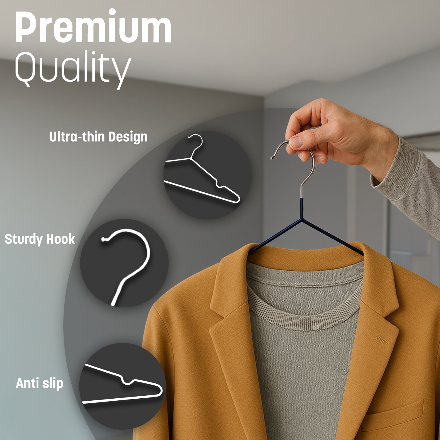 20pcs Metal Hangers Premium Rubber Coated - Non-Slip Clothes Hangers with 360° Swivel Hook