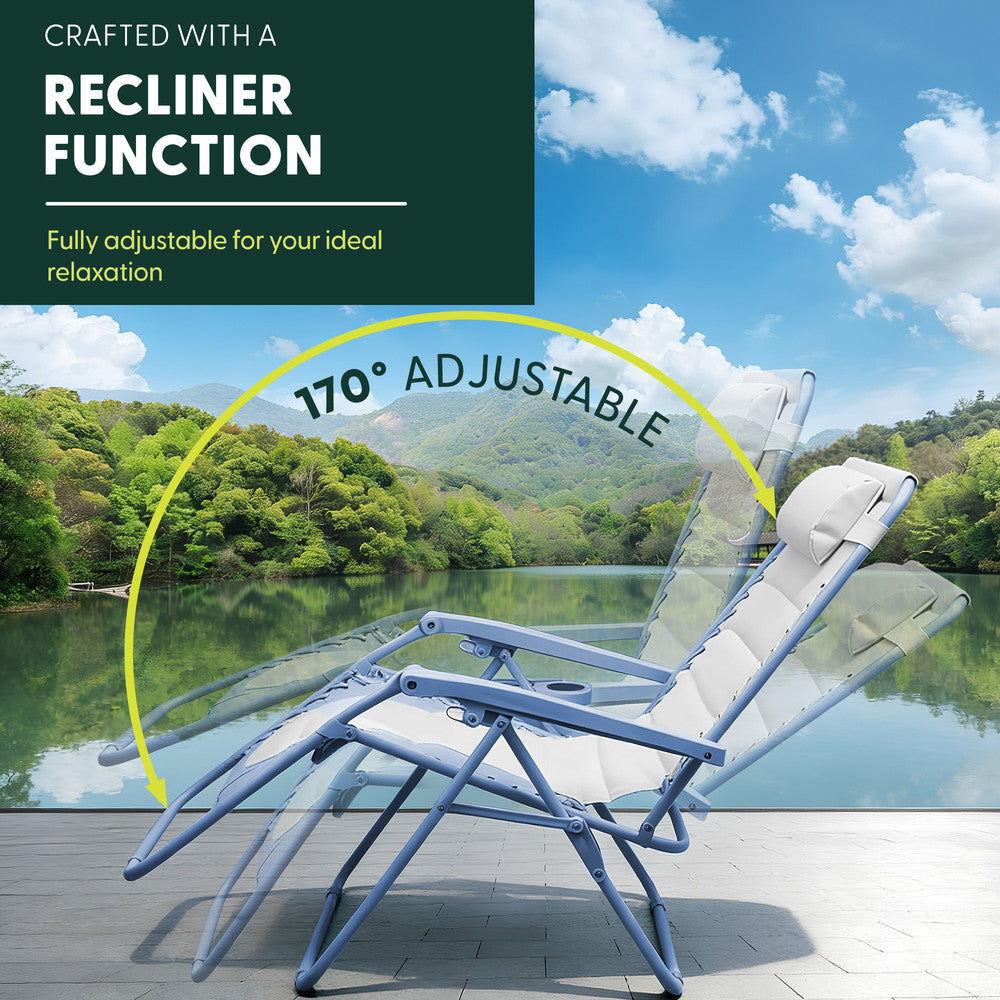 KEPLIN 2 Pack XXL Premium Heavy-Duty Colour Block Zero Gravity Chairs, Adjustable Headrest, Cup & Phone Holder, Foldabl