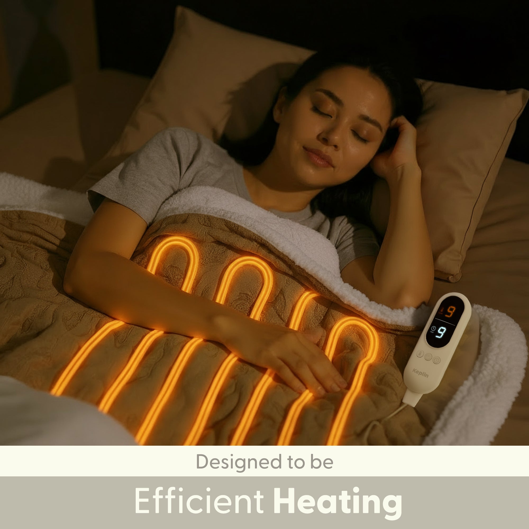 Electric Heated Throw Blanket - Machine Washable Fleece Wool Duvet, 9 Heat Settings & Timer