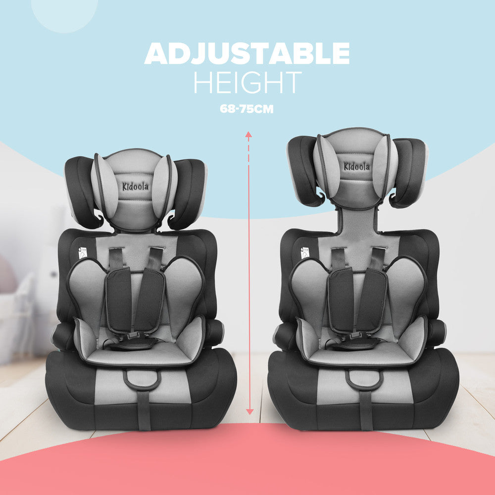 Kidoola Adjustable Car Seat for Toddlers & Children – Safety Certified Booster Seat, Comfortable Padding, 3 Age Functions, ECE R44/04 Certified, Up to 12 Years