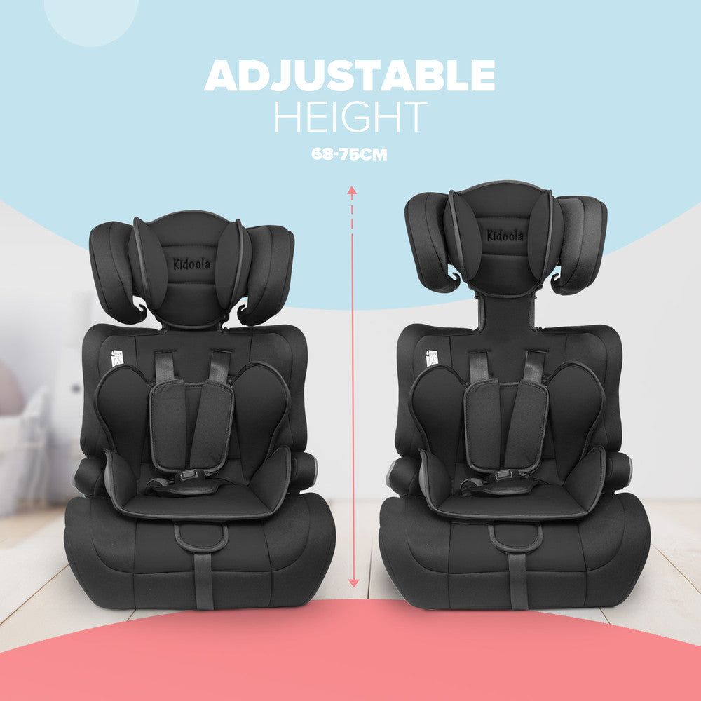Kidoola Adjustable Car Seat for Toddlers & Children – Safety Certified Booster Seat, Comfortable Padding, 3 Age Functions, ECE R44/04 Certified, Up to 12 Years