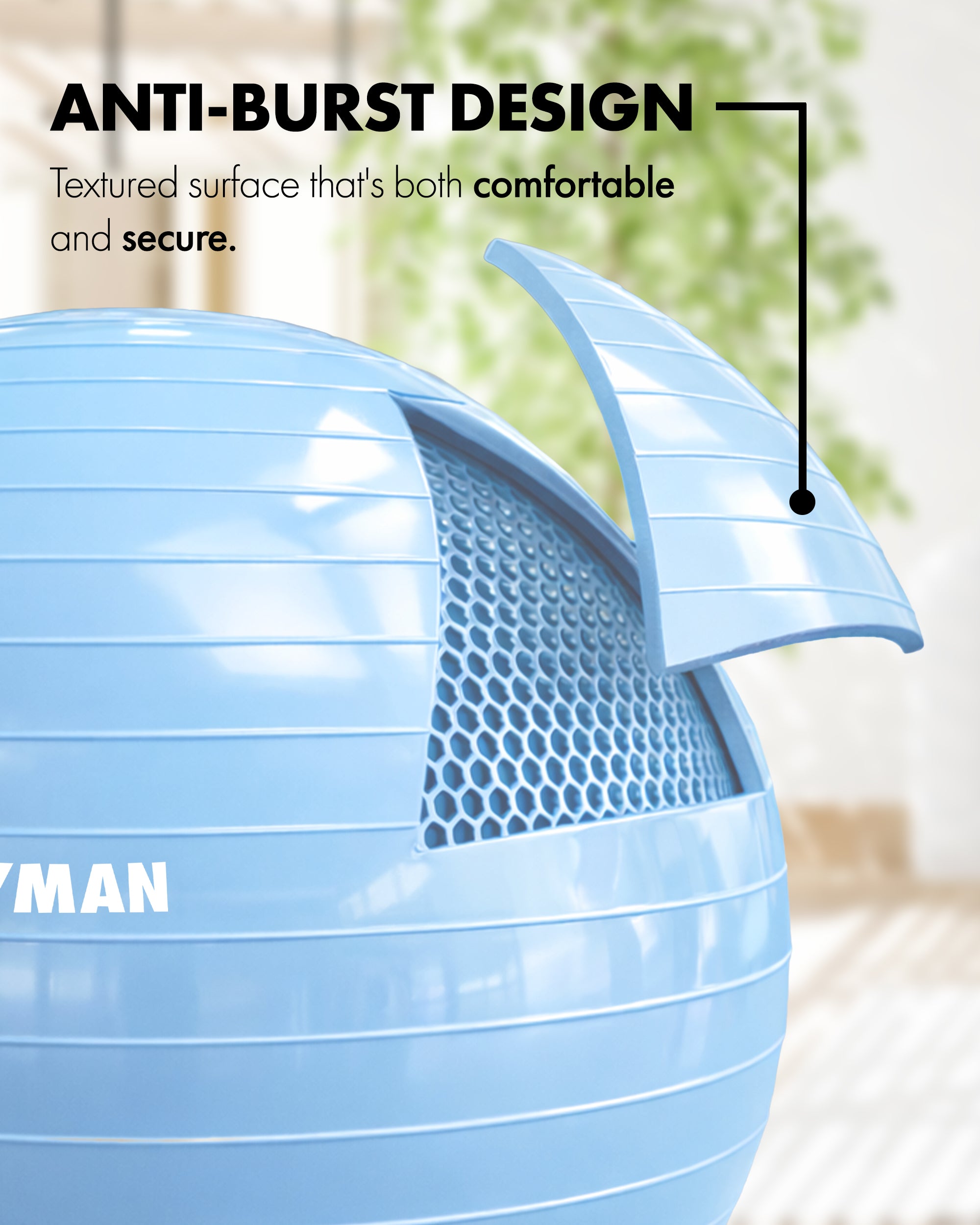 KAYMAN Exercise Ball - Anti-Burst System, Non-Slip Rings, Durable Material, Easy to Inflate, Ideal for Yoga, Pilates, Fitness, Balance Training, Gym, and Home Workouts