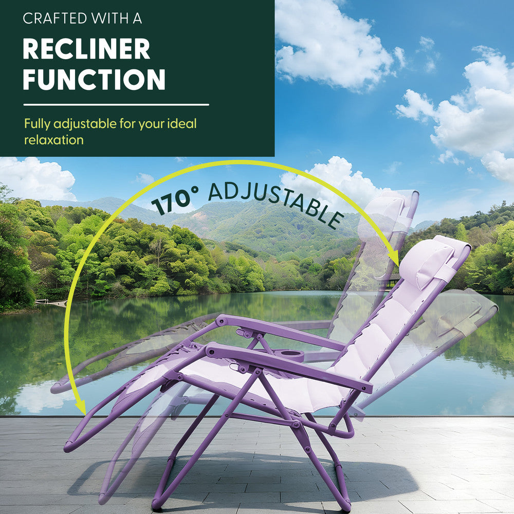 KEPLIN 2 Pack XXL Premium Heavy-Duty Colour Block Zero Gravity Chairs, Adjustable Headrest, Cup & Phone Holder, Foldabl