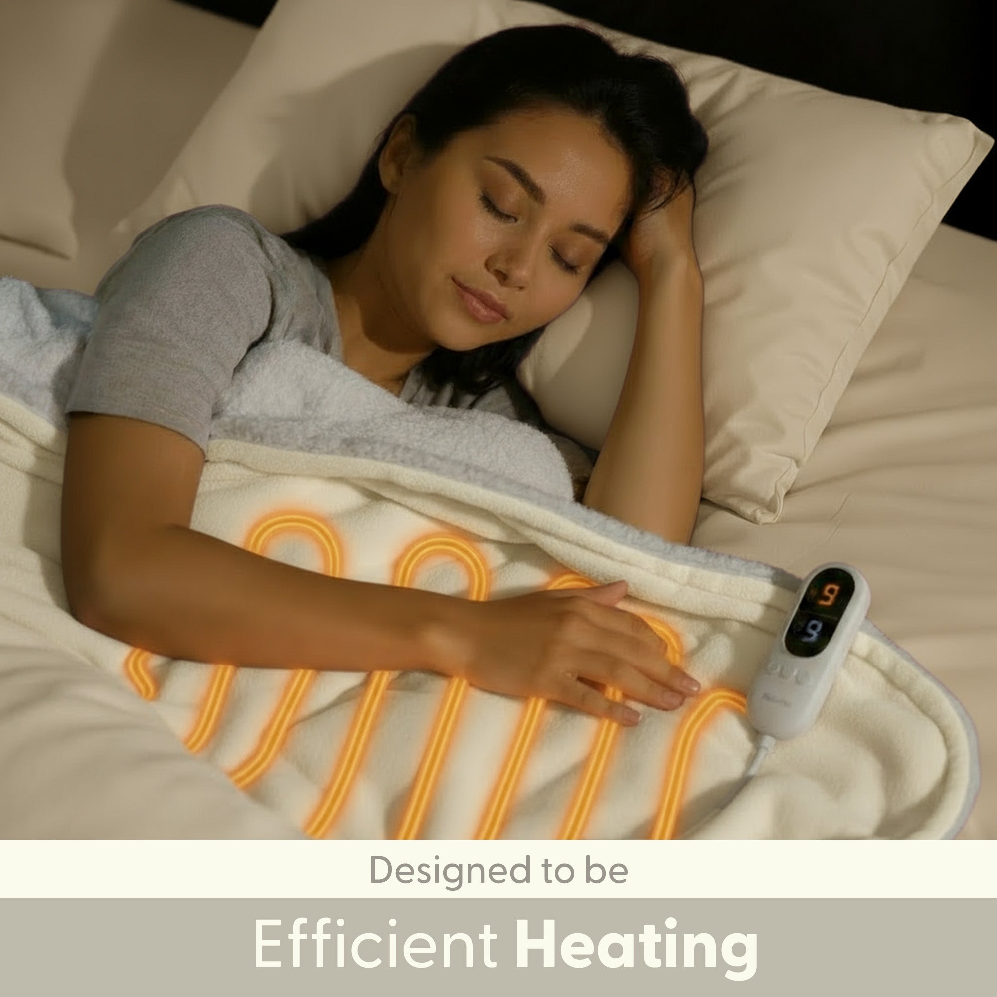 Electric Heated Throw Blanket - Machine Washable Fleece Wool Duvet, 9 Heat Settings & Timer