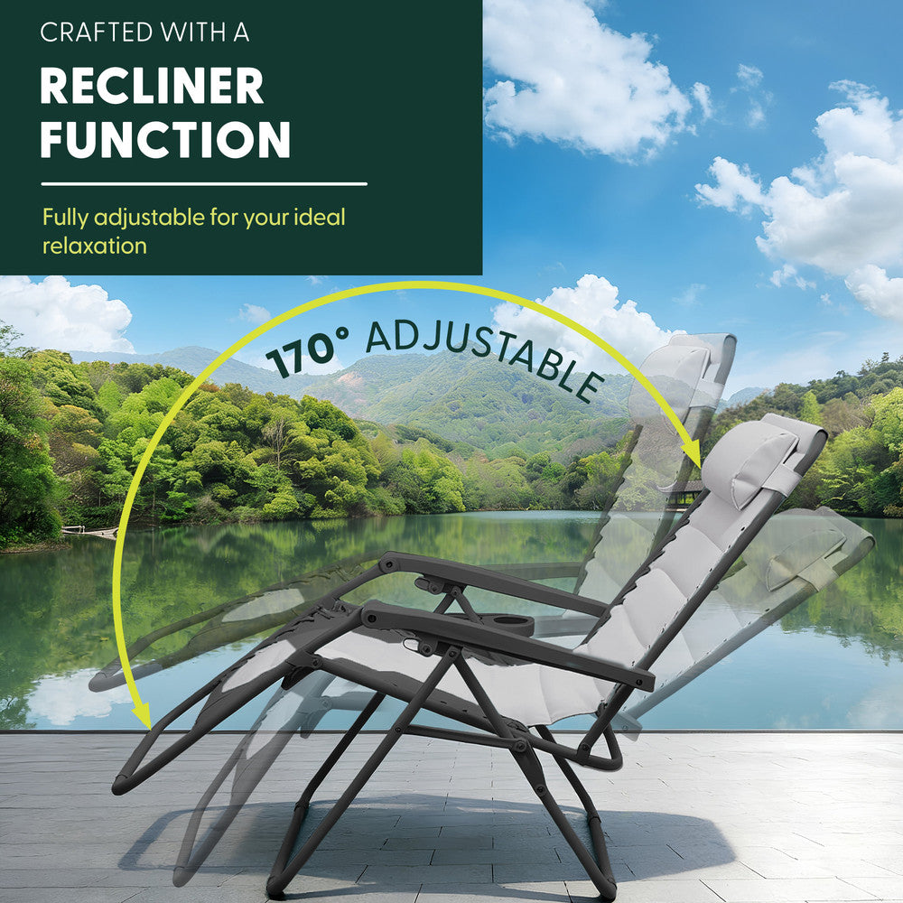 KEPLIN 2 Pack XXL Premium Heavy-Duty Colour Block Zero Gravity Chairs, Adjustable Headrest, Cup & Phone Holder, Foldabl