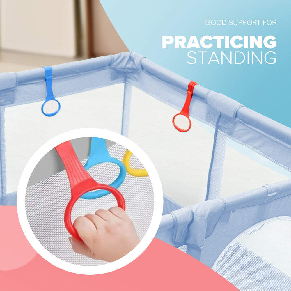 KIDOOLA Large Baby Playpen with Padded Frame & Mesh Walls – Includes Balls & Pull Rings for Indoor & Outdoor Fun (127 x 127 x 65 cm)