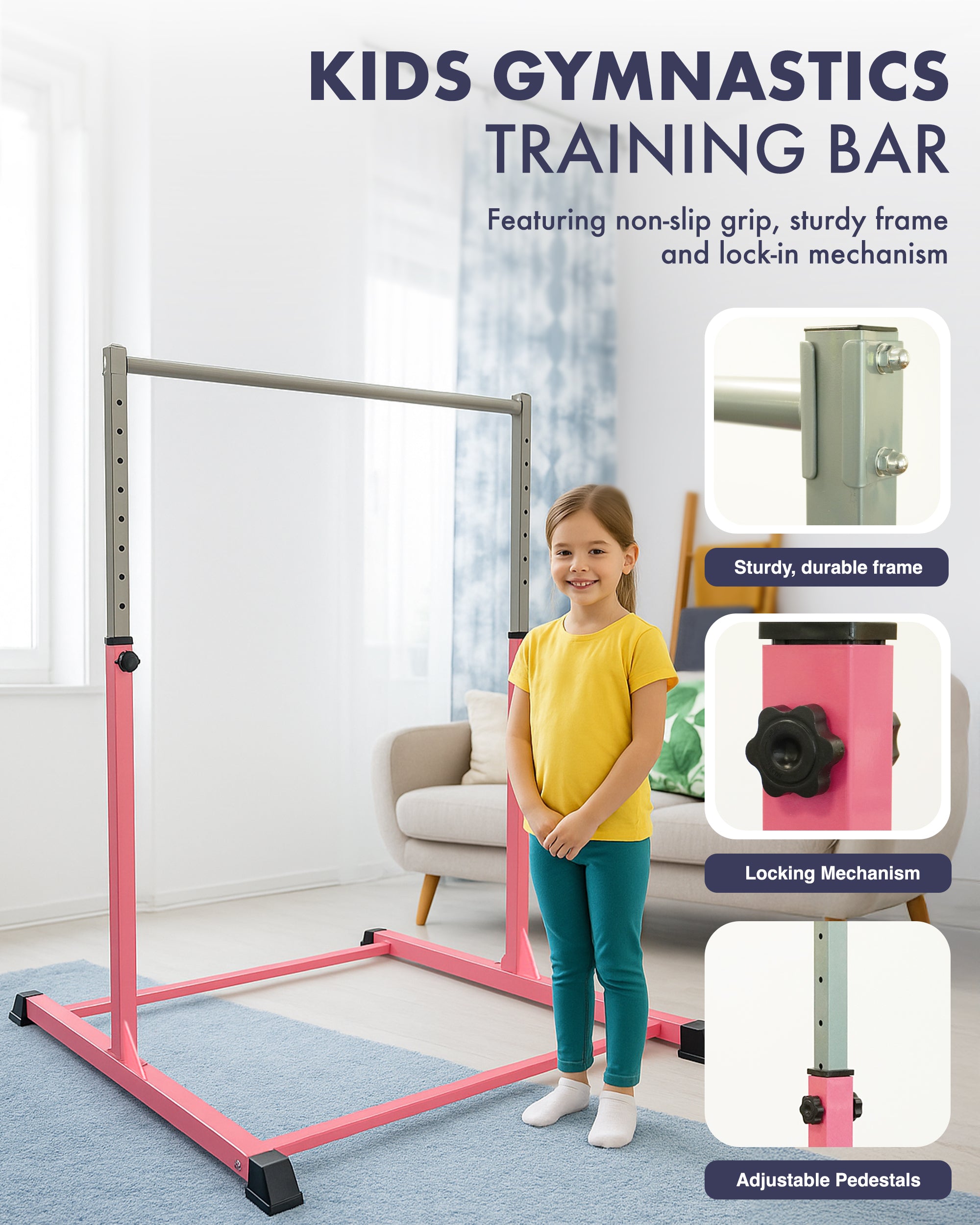 KAYMAN Foldable Large Gymnastics Horizontal Bar – Adjustable Height, Durable Iron Frame with Hand Protection Wrap