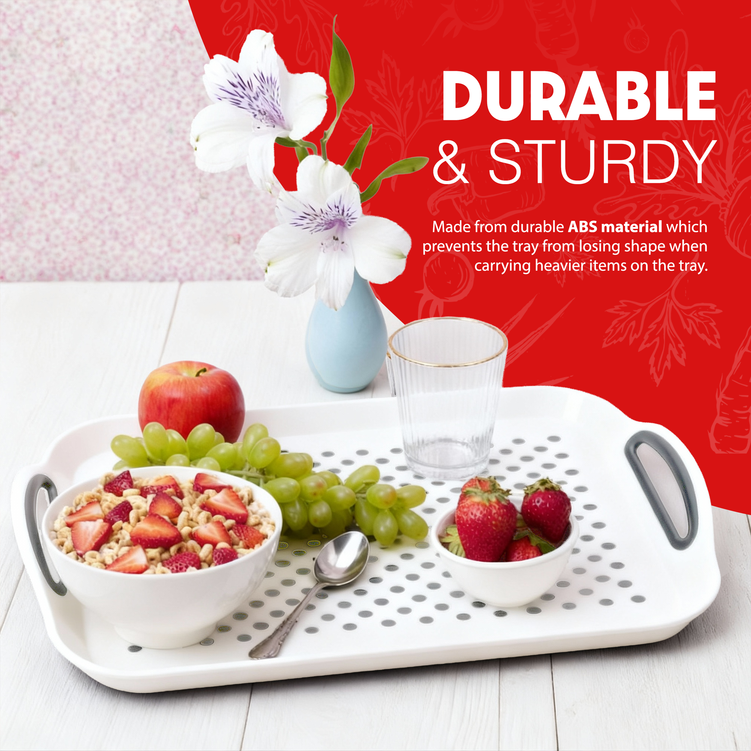 Essen 3-Pack Serving Tray Set – Non-Slip Lap Boards with Grip Handles, Ideal for Food Prep, Tea, Breakfast in Bed – Plastic Tray for Stable Dining – Dishwasher Safe