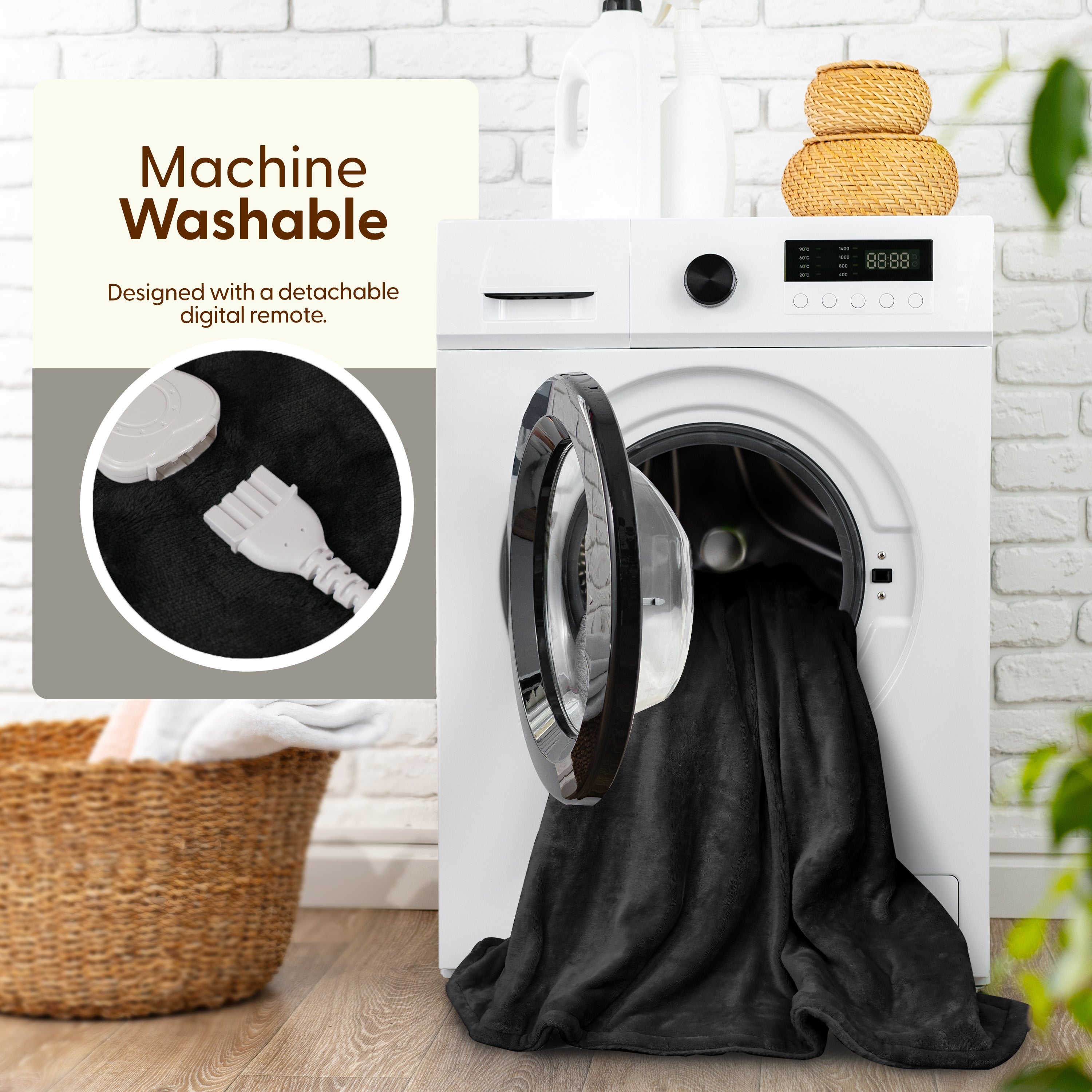 Electric Heated Throw Blanket - Machine Washable Fleece Wool Duvet, 9 Heat Settings & Timer