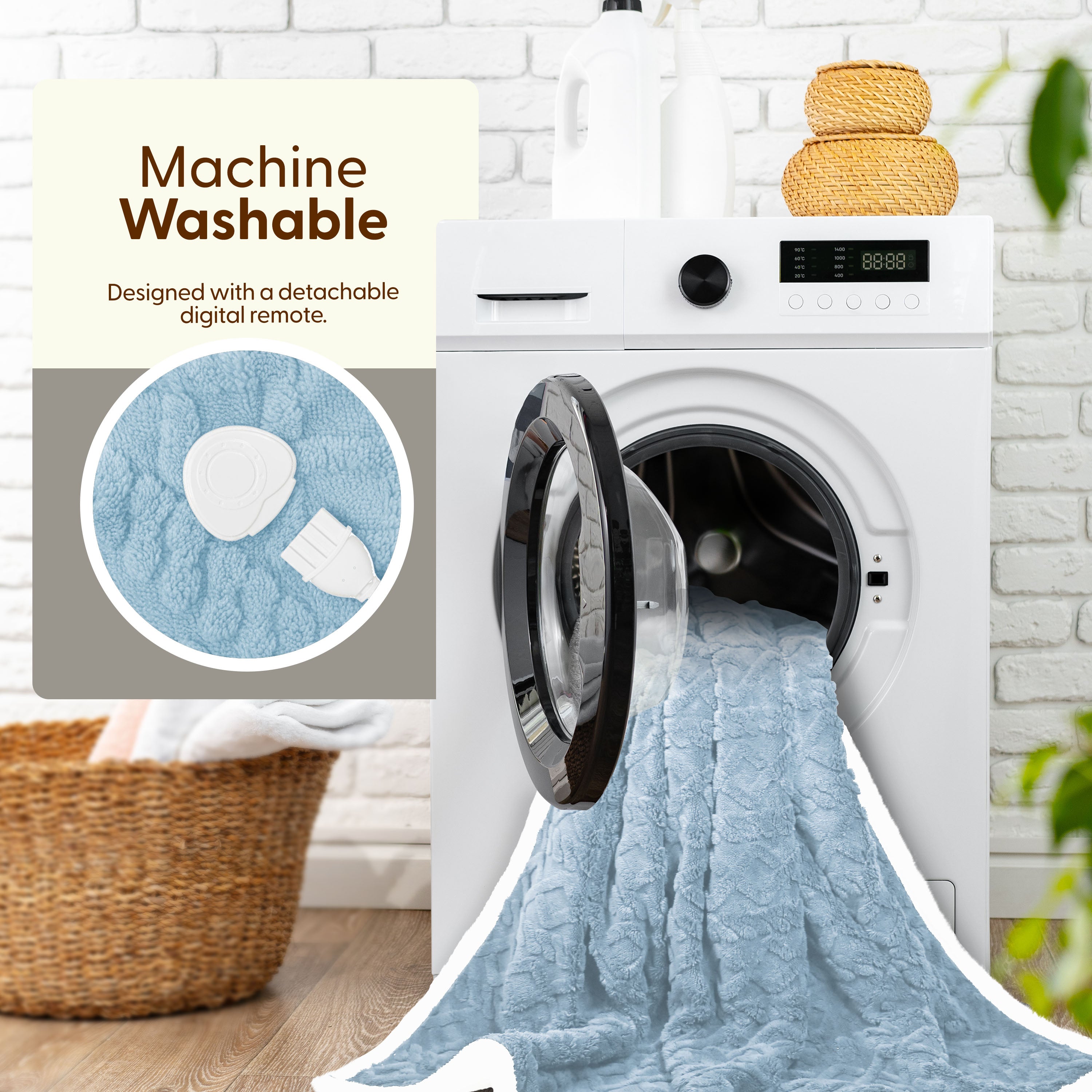 Electric Heated Throw Blanket - Machine Washable Fleece Wool Duvet, 9 Heat Settings & Timer