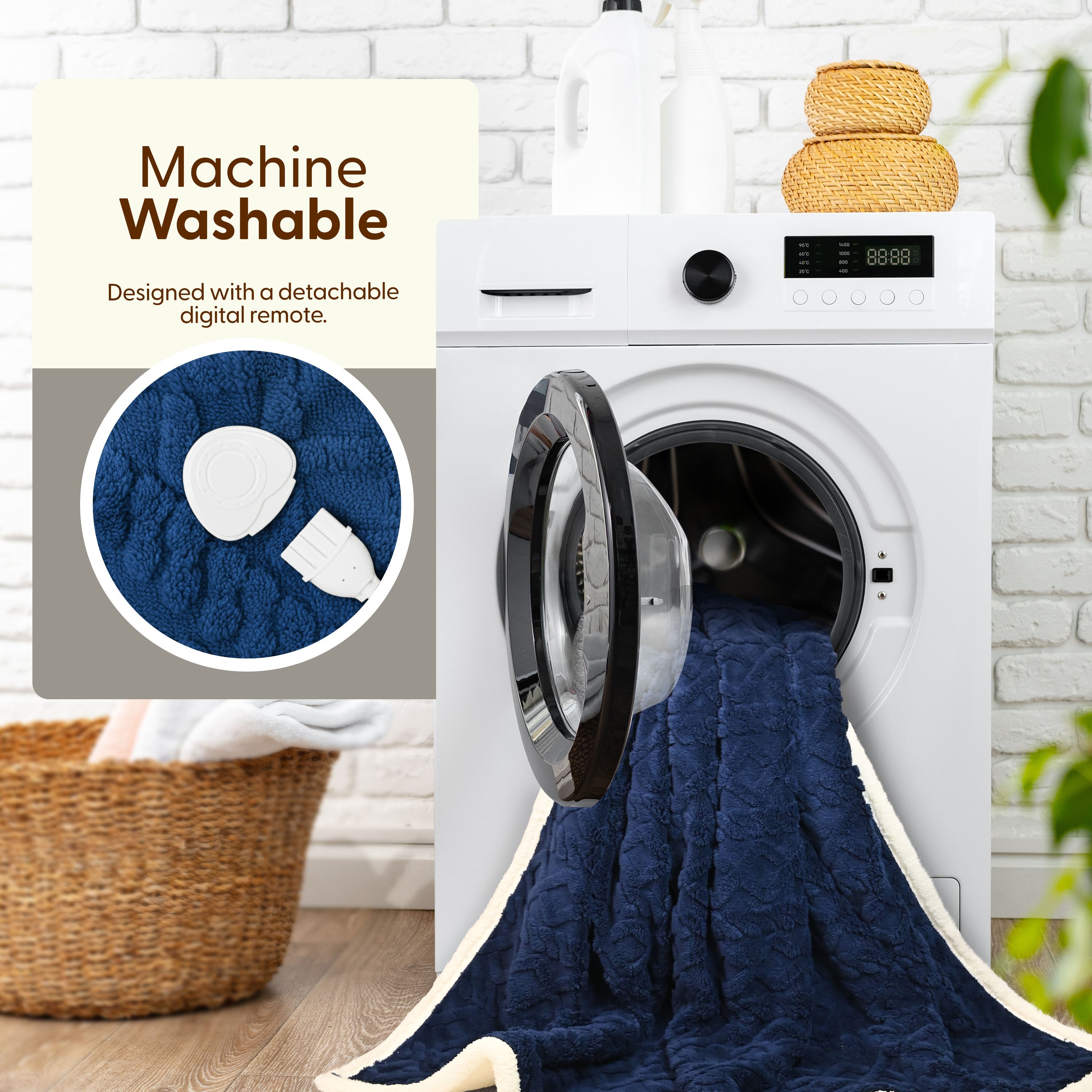 Electric Heated Throw Blanket - Machine Washable Fleece Wool Duvet, 9 Heat Settings & Timer