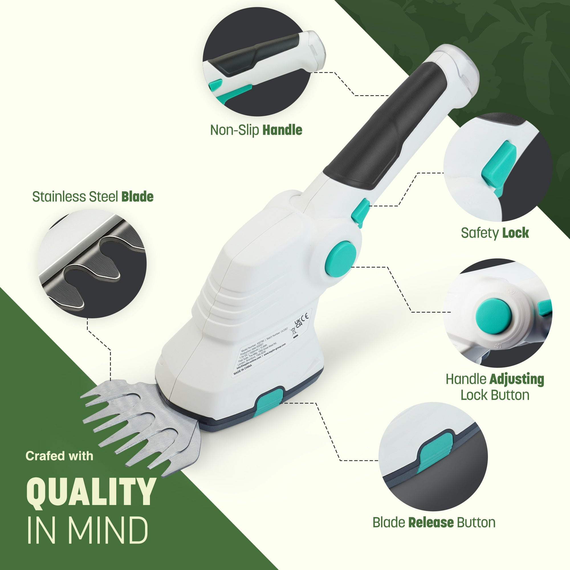Keplin 2-in-1 Cordless Grass Shear & Hedge Trimmer – 7.2V Rechargeable 1500mAh Battery, Lightweight Handheld Garden Edging & Shrub Cutter with 2 Interchangeable Blades for Precise Trimming