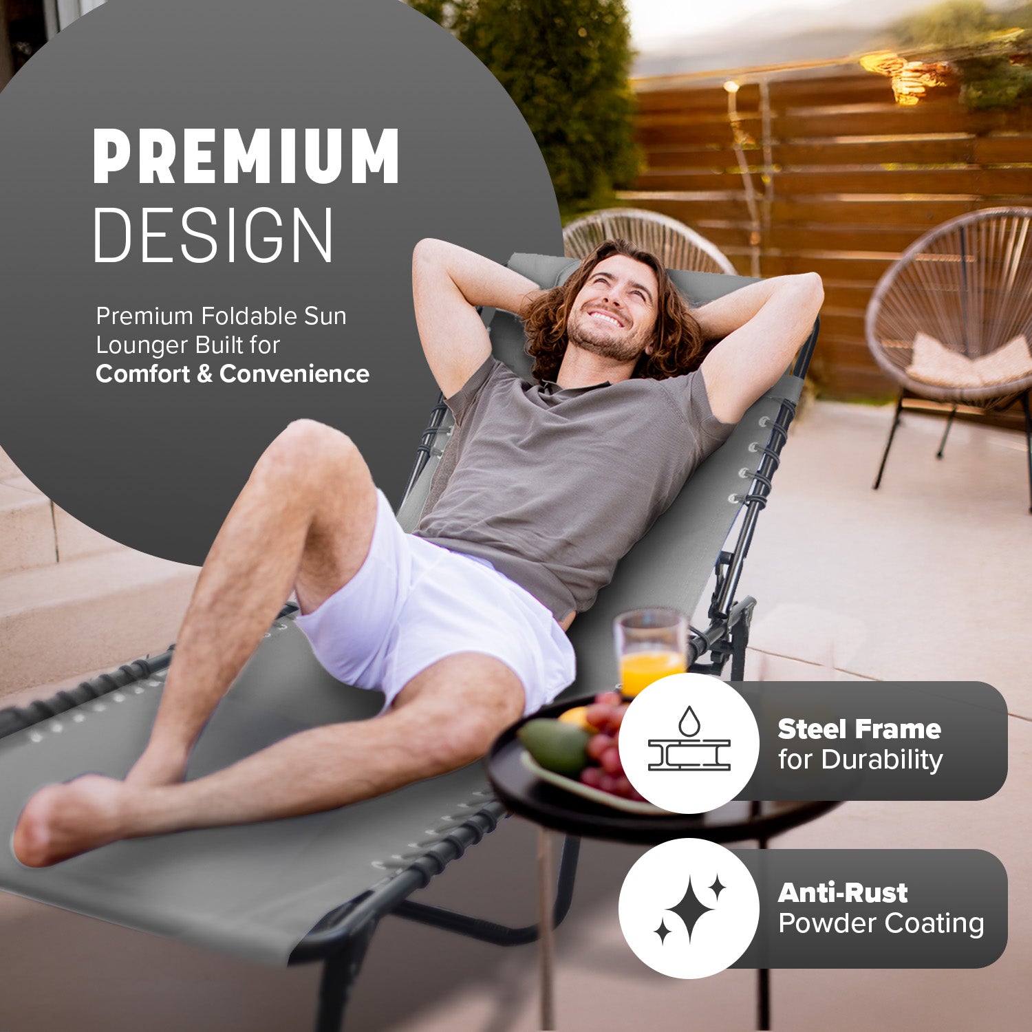 KEPLIN Foldable Recliner Sun Lounger - 600D Oxford Fabric - Adjustable Back and Leg Rests - Lightweight and Portable - Compact Space-Saving Design - Durable Outdoor Use - 190 x 65 x 30 cm