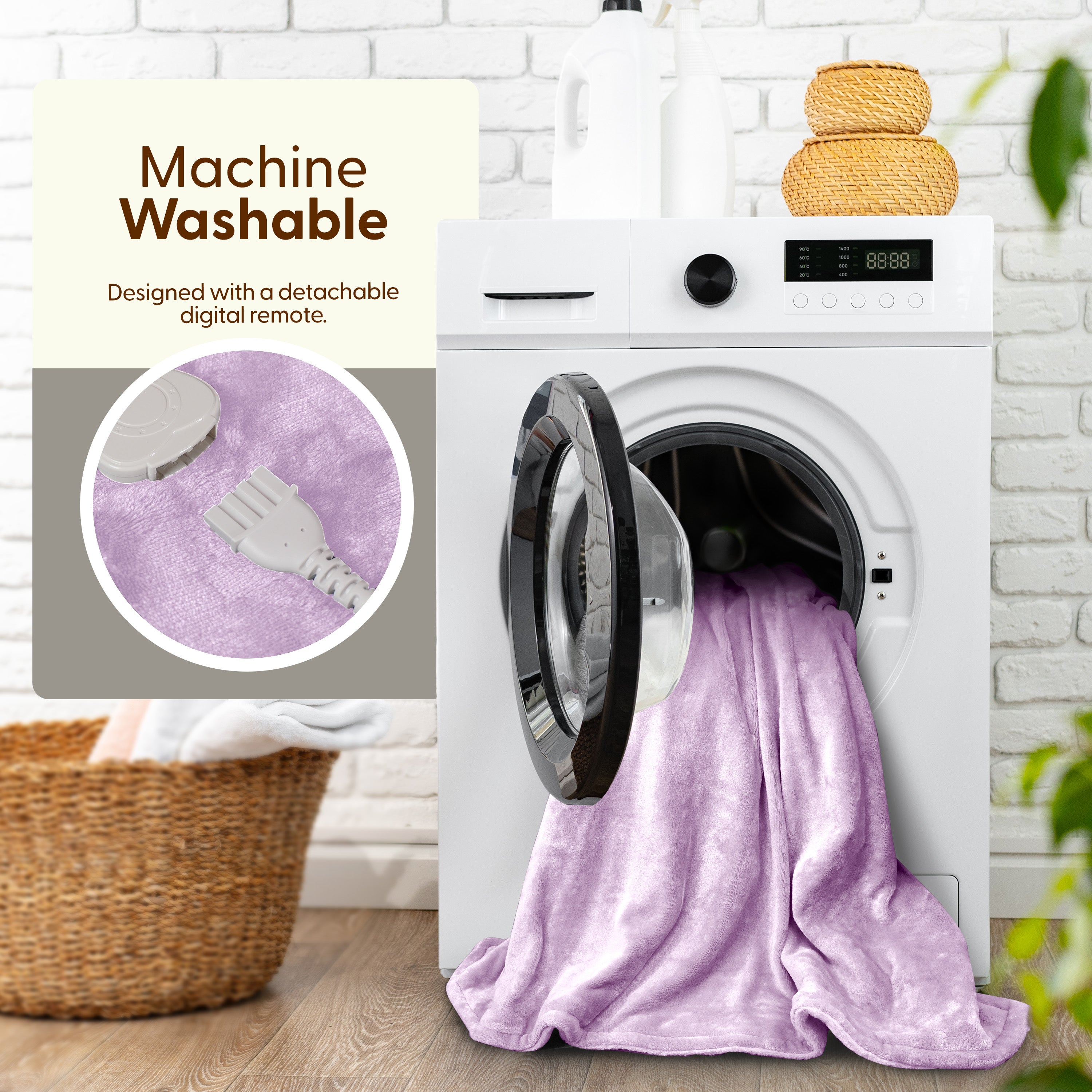 Electric Heated Throw Blanket - Machine Washable Fleece Wool Duvet, 9 Heat Settings & Timer