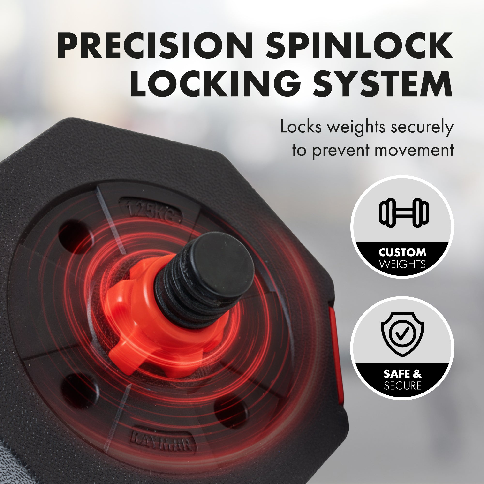 Kayman Adjustable Barbell Set - 20kg Total Weight with Non-Rolling Design, Adjustable Weights & Comfortable Grip - Training Equipment for Versatile Workouts at Home & Gym - Unisex (Black & Red)