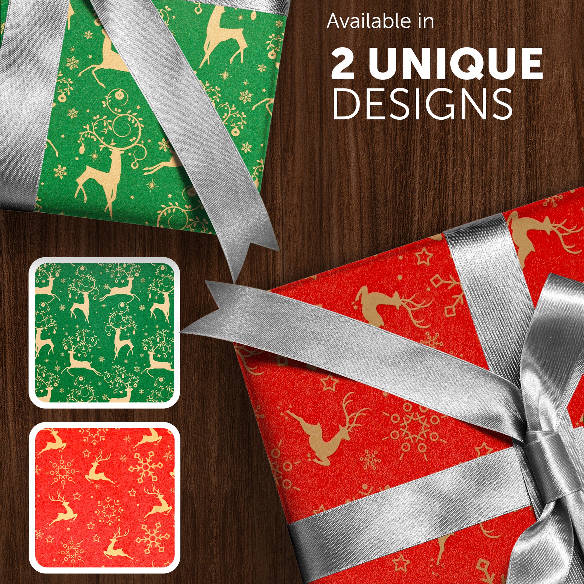 Kraft & Co 2 Pack Christmas Wrapping Paper Roll - Festive Designed Recyclable Kraft Paper, Perfect for Holiday Gifts, Arts & Crafts-Wrapping for a Merry Christmas (44.5cm x 25m)