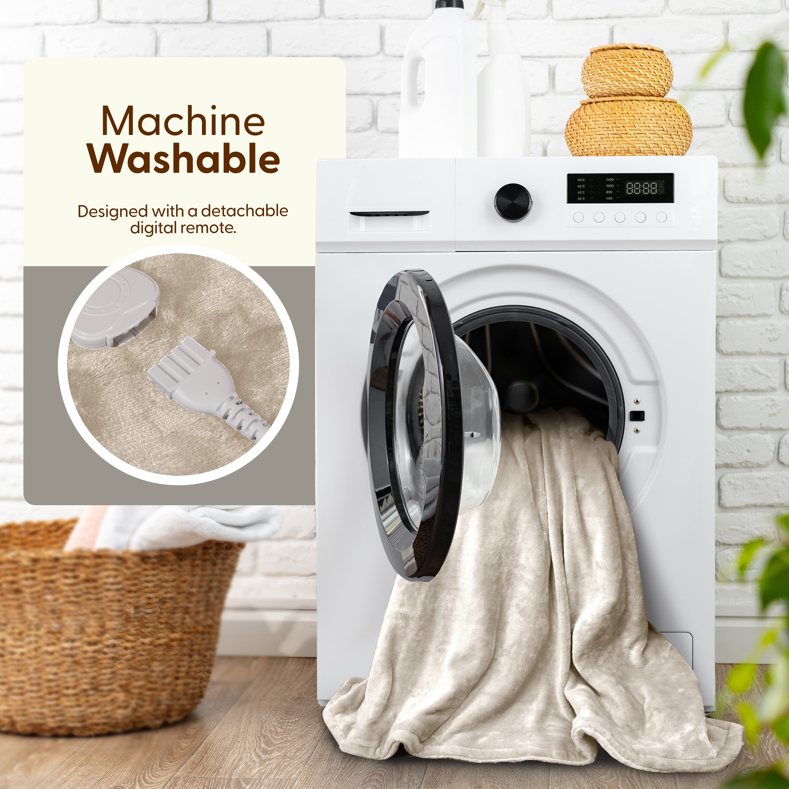 Electric Heated Throw Blanket - Machine Washable Fleece Wool Duvet, 9 Heat Settings & Timer