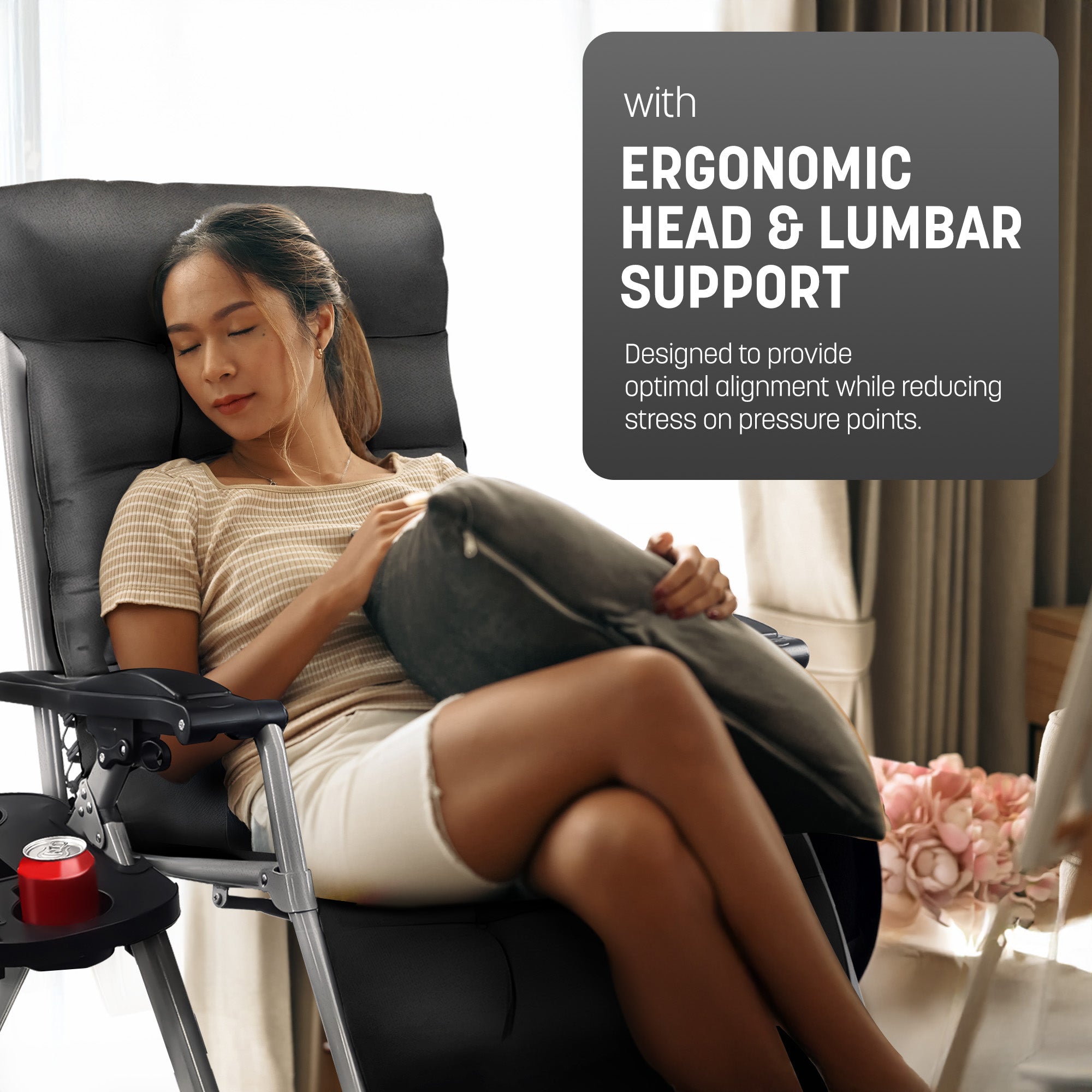 KEPLIN Square Tube Gravity Chair with Cushion – Extra-Wide 72cm Recliner, Adjustable Zero Gravity Lounger, Reinforced Frame, Supports 150kg, Premium Comfort for Indoor & Outdoor Relaxation