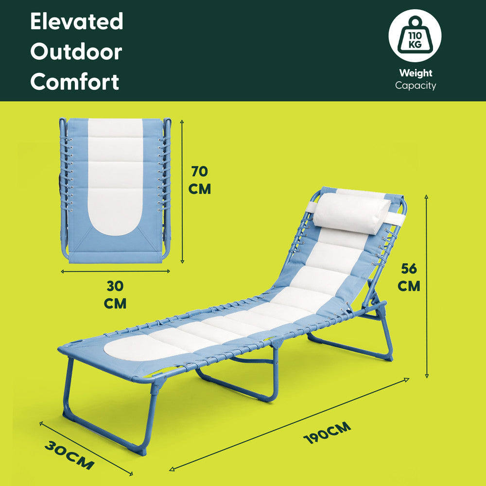 KEPLIN Foldable Sun Lounger Chair - Outdoor Garden Recliner with Color Block Design, 4 Position Adjustable Backrest, Padded 600D Oxford Fabric, Portable Patio Camping Deck Chair 110kg