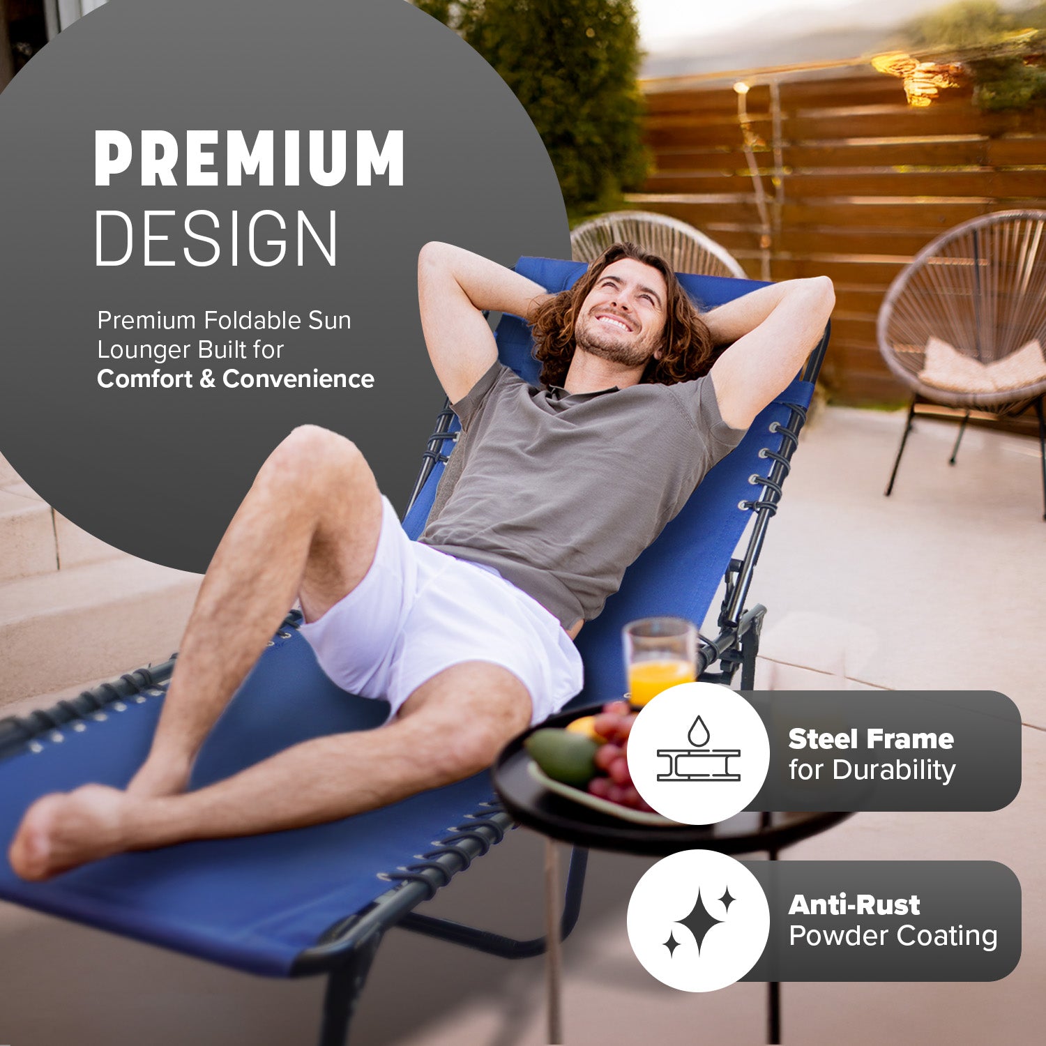 KEPLIN Foldable Recliner Sun Lounger - 600D Oxford Fabric - Adjustable Back and Leg Rests - Lightweight and Portable - Compact Space-Saving Design - Durable Outdoor Use - 190 x 65 x 30 cm