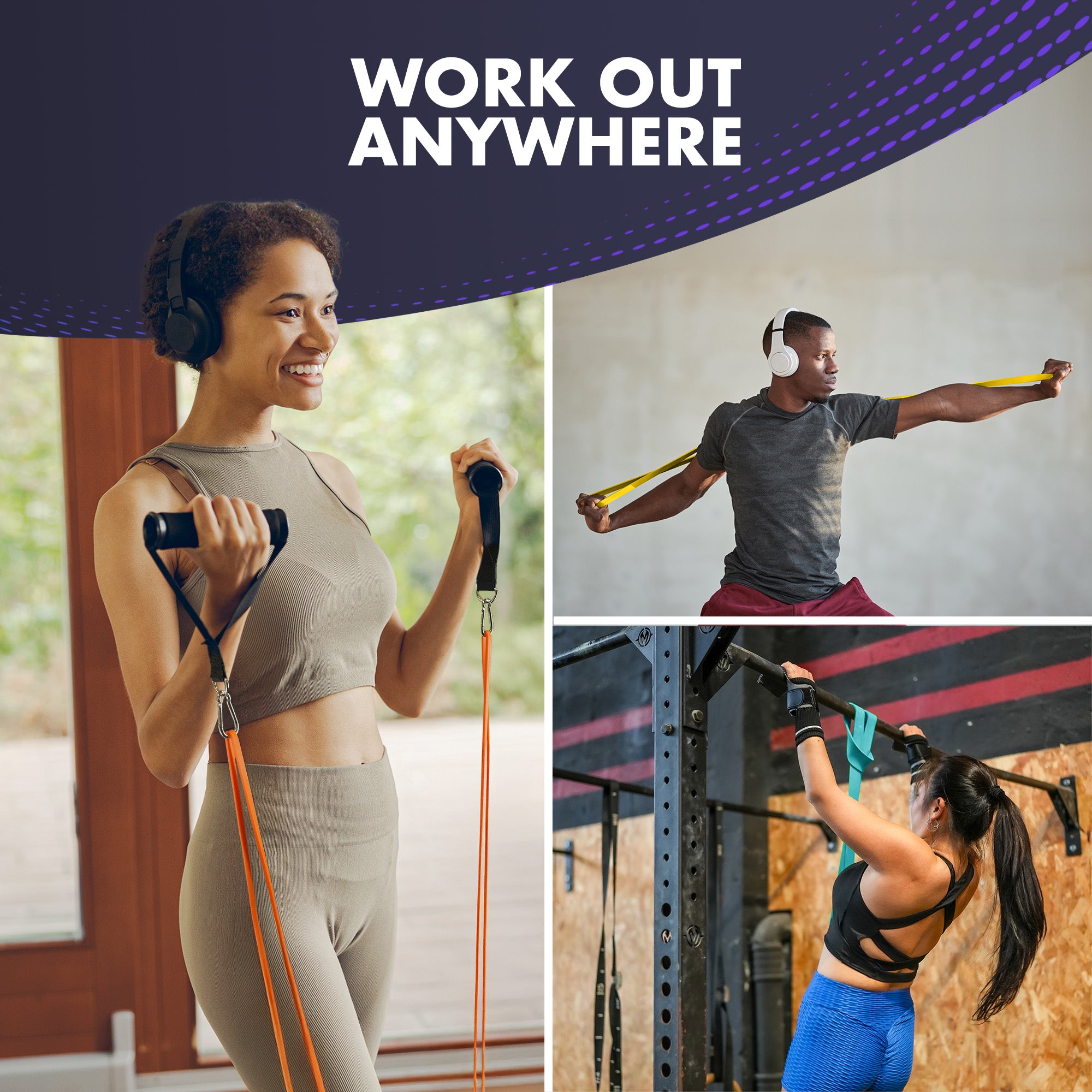 Kayman - Long Resistance Band with Door Anchor & Carry Bag Set(5Pack) – Perfect for Pull-Ups, Yoga, Calisthenics, Strength Training, Stretching, Home Workouts