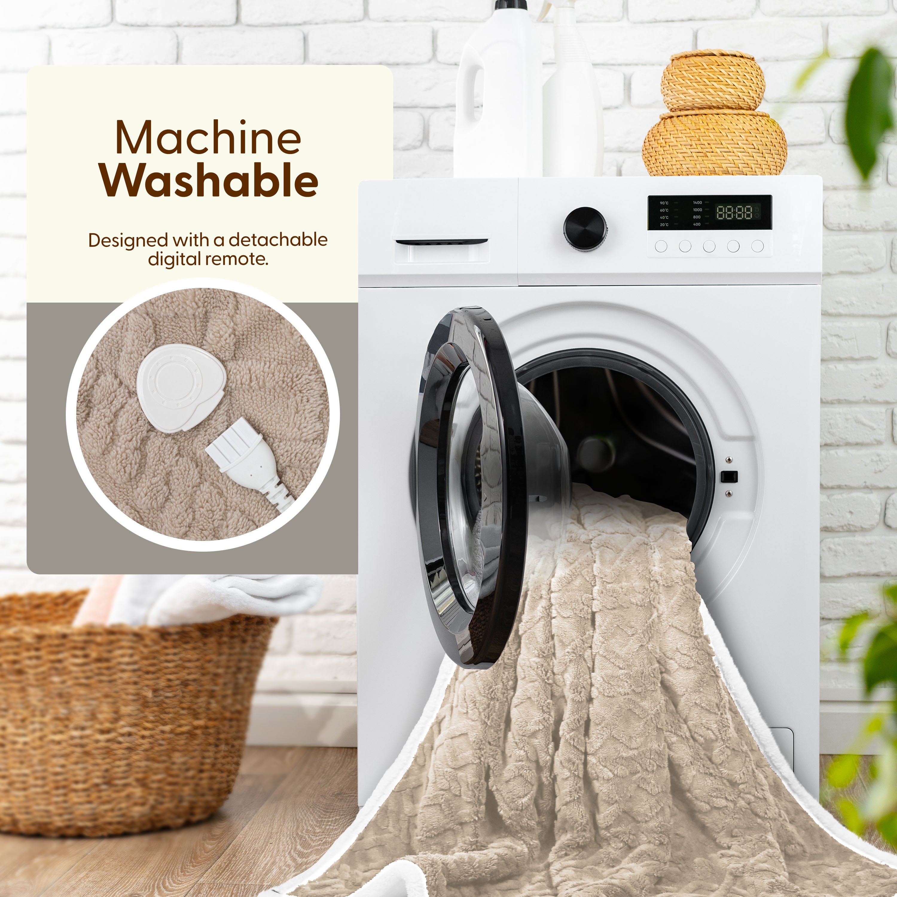 Electric Heated Throw Blanket - Machine Washable Fleece Wool Duvet, 9 Heat Settings & Timer