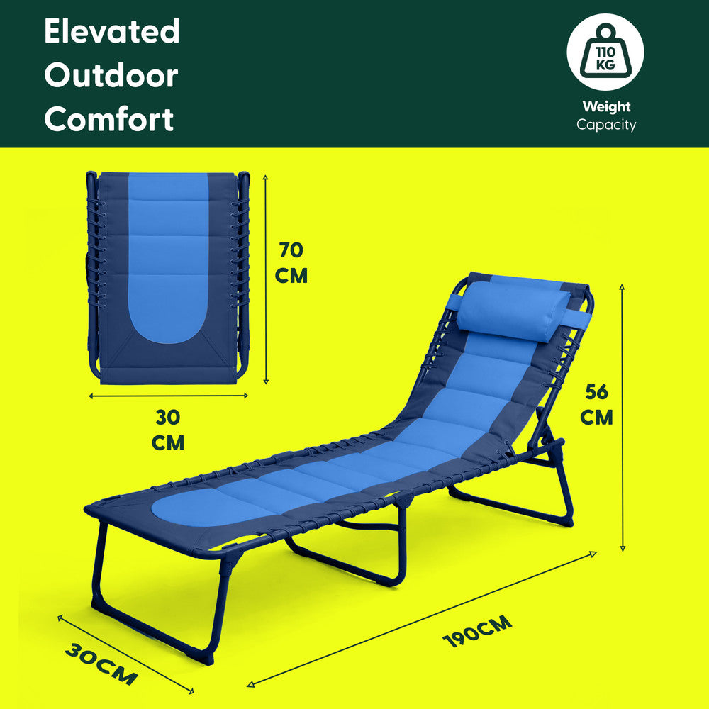 KEPLIN Foldable Sun Lounger Chair - Outdoor Garden Recliner with Color Block Design, 4 Position Adjustable Backrest, Padded 600D Oxford Fabric, Portable Patio Camping Deck Chair 110kg