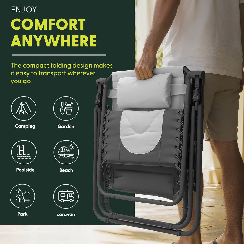 KEPLIN 2 Pack XXL Premium Heavy-Duty Colour Block Zero Gravity Chairs, Adjustable Headrest, Cup & Phone Holder, Foldabl