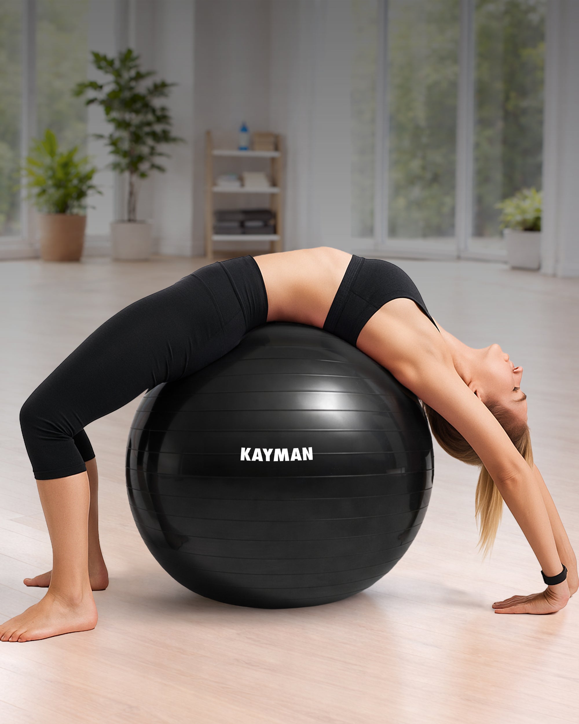 KAYMAN Exercise Ball - Anti-Burst System, Non-Slip Rings, Durable Material, Easy to Inflate, Ideal for Yoga, Pilates, Fitness, Balance Training, Gym, and Home Workouts
