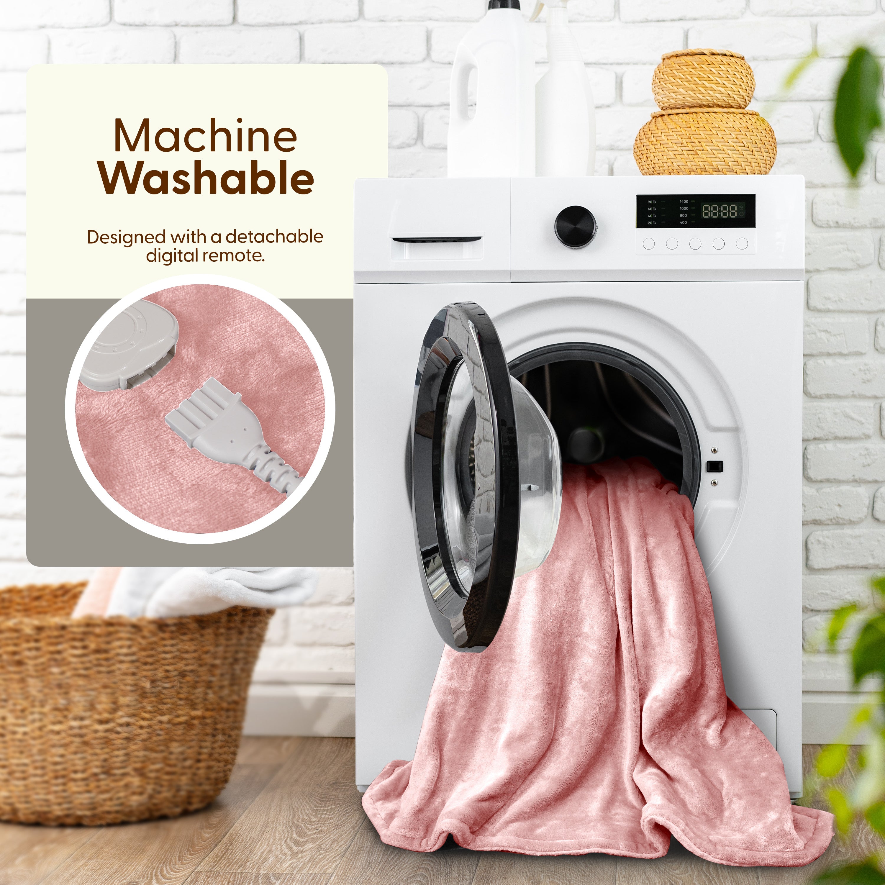 Electric Heated Throw Blanket - Machine Washable Fleece Wool Duvet, 9 Heat Settings & Timer