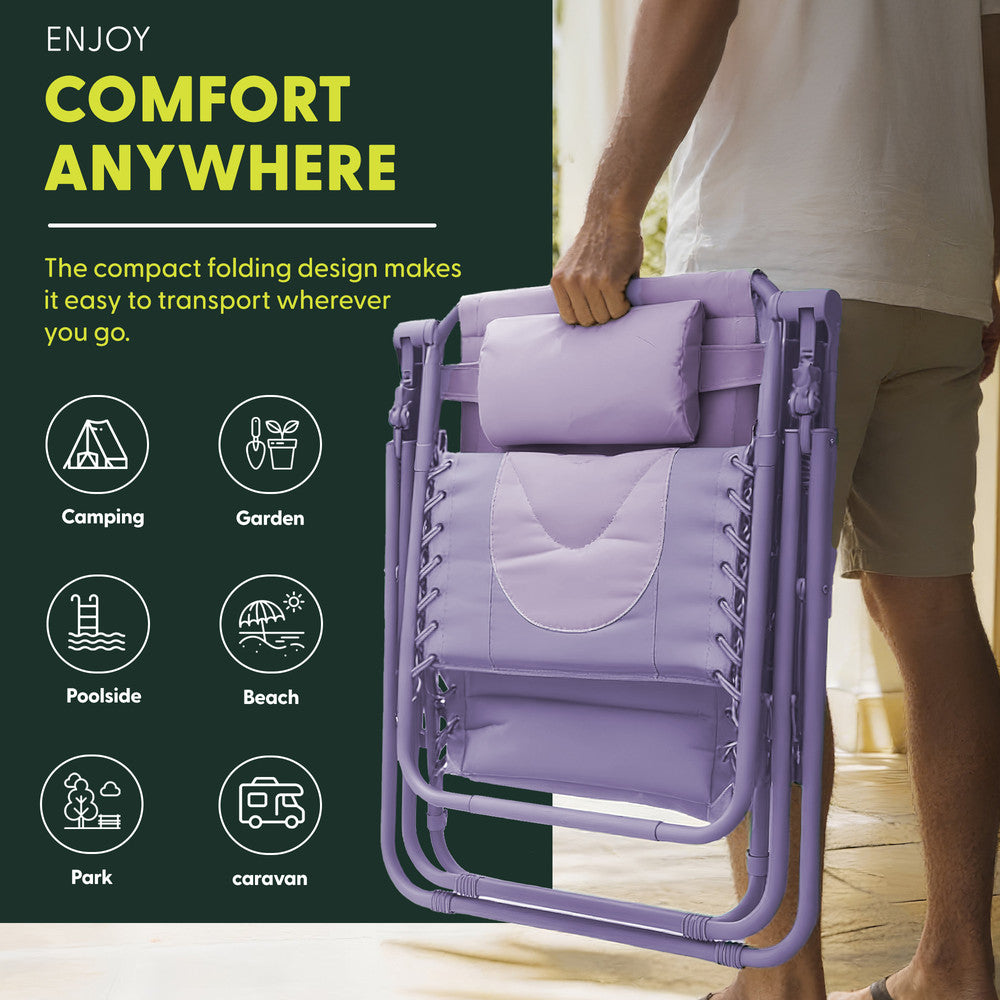 KEPLIN 2 Pack XXL Premium Heavy-Duty Colour Block Zero Gravity Chairs, Adjustable Headrest, Cup & Phone Holder, Foldabl