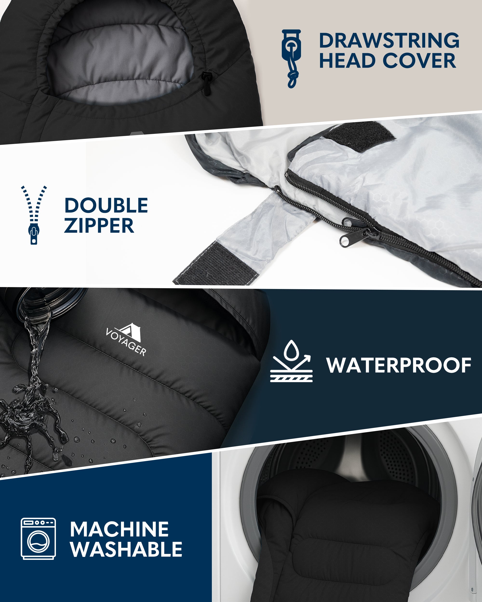 Voyager Sleeping Bag for Adults - Lightweight & Compact, Versatile 3-4 Season Temperature, Spacious Design, Quality Material, Ideal for Camping & Backpacking - 190x30x80cm
