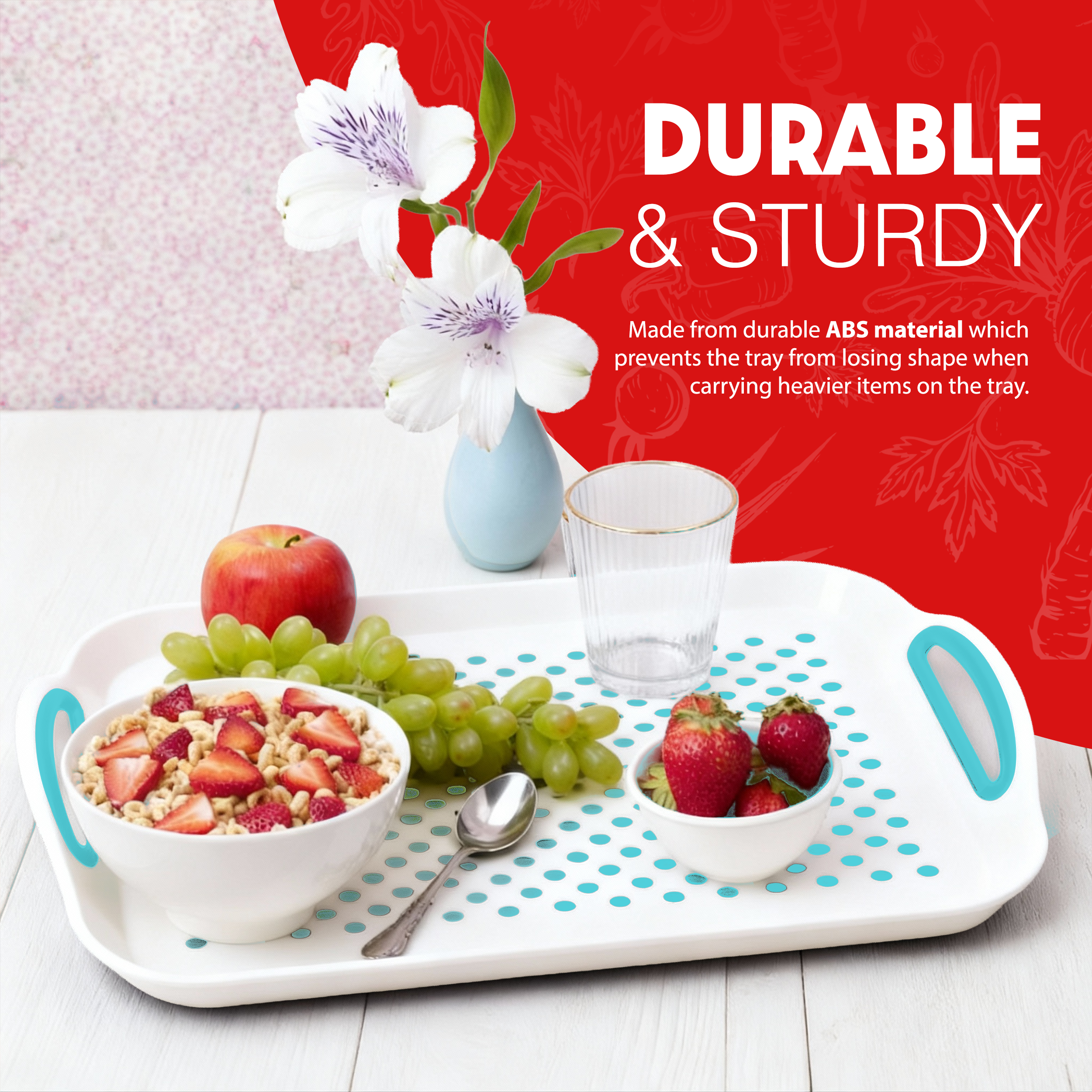 Essen 3-Pack Serving Tray Set – Non-Slip Lap Boards with Grip Handles, Ideal for Food Prep, Tea, Breakfast in Bed – Plastic Tray for Stable Dining – Dishwasher Safe