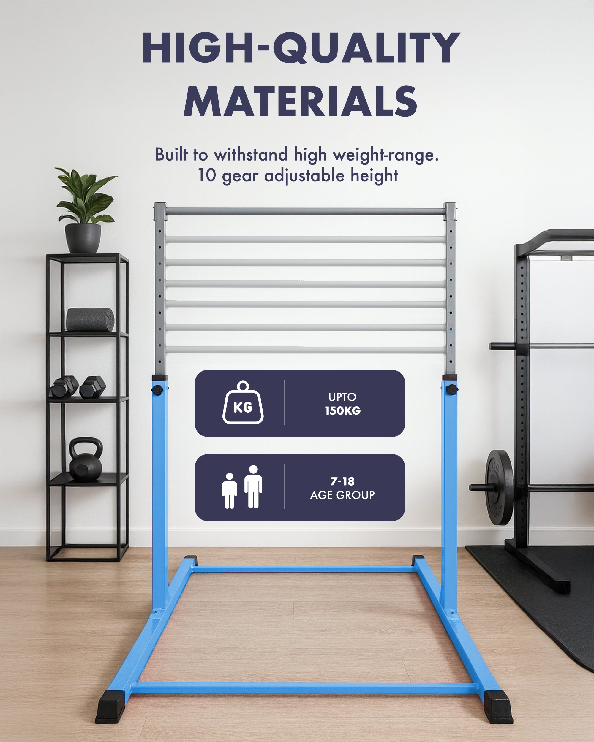 KAYMAN Foldable Large Gymnastics Horizontal Bar – Adjustable Height, Durable Iron Frame with Hand Protection Wrap